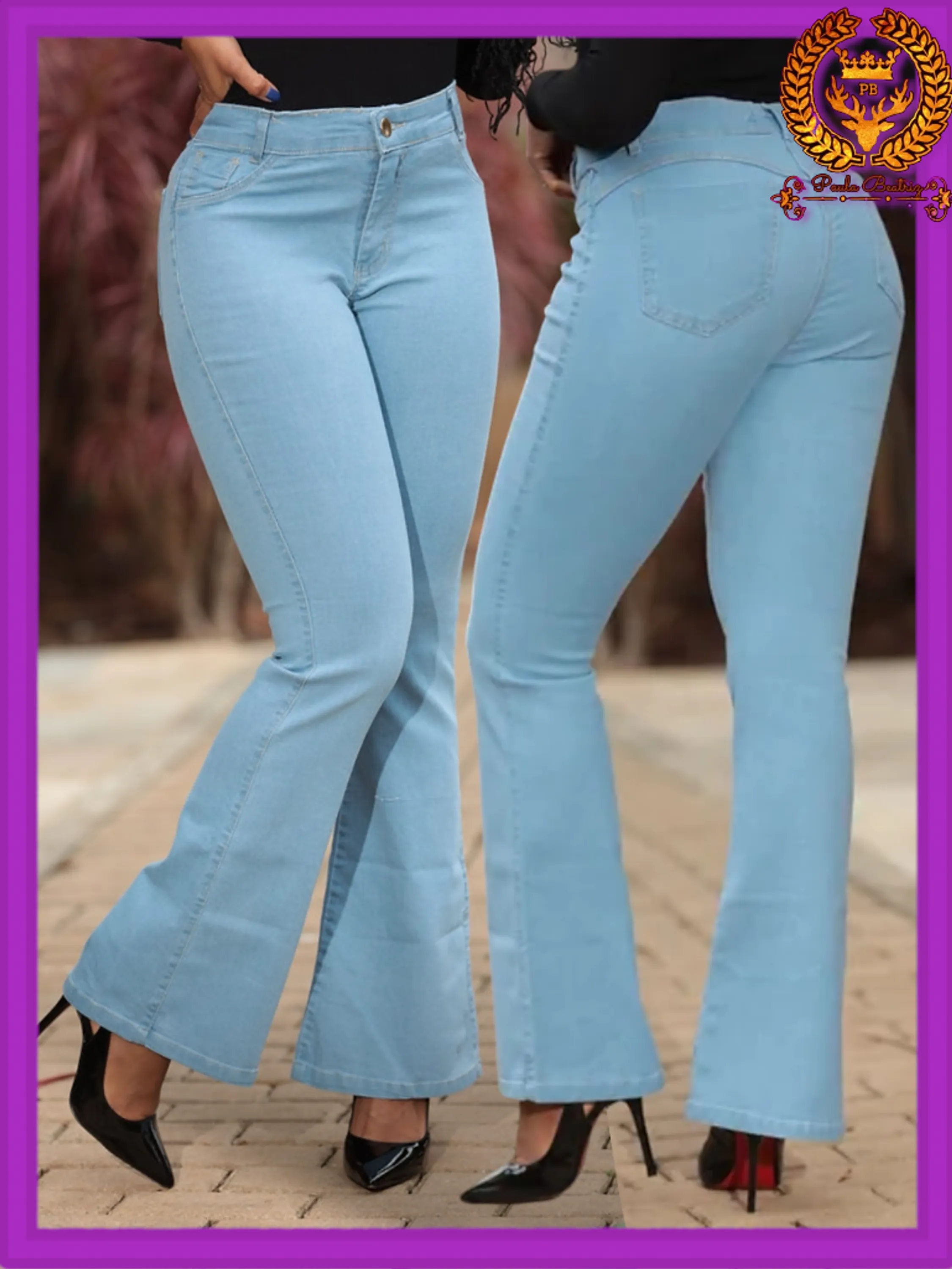 Calça flare jeans feminina paul_a_beatri_z_jeans