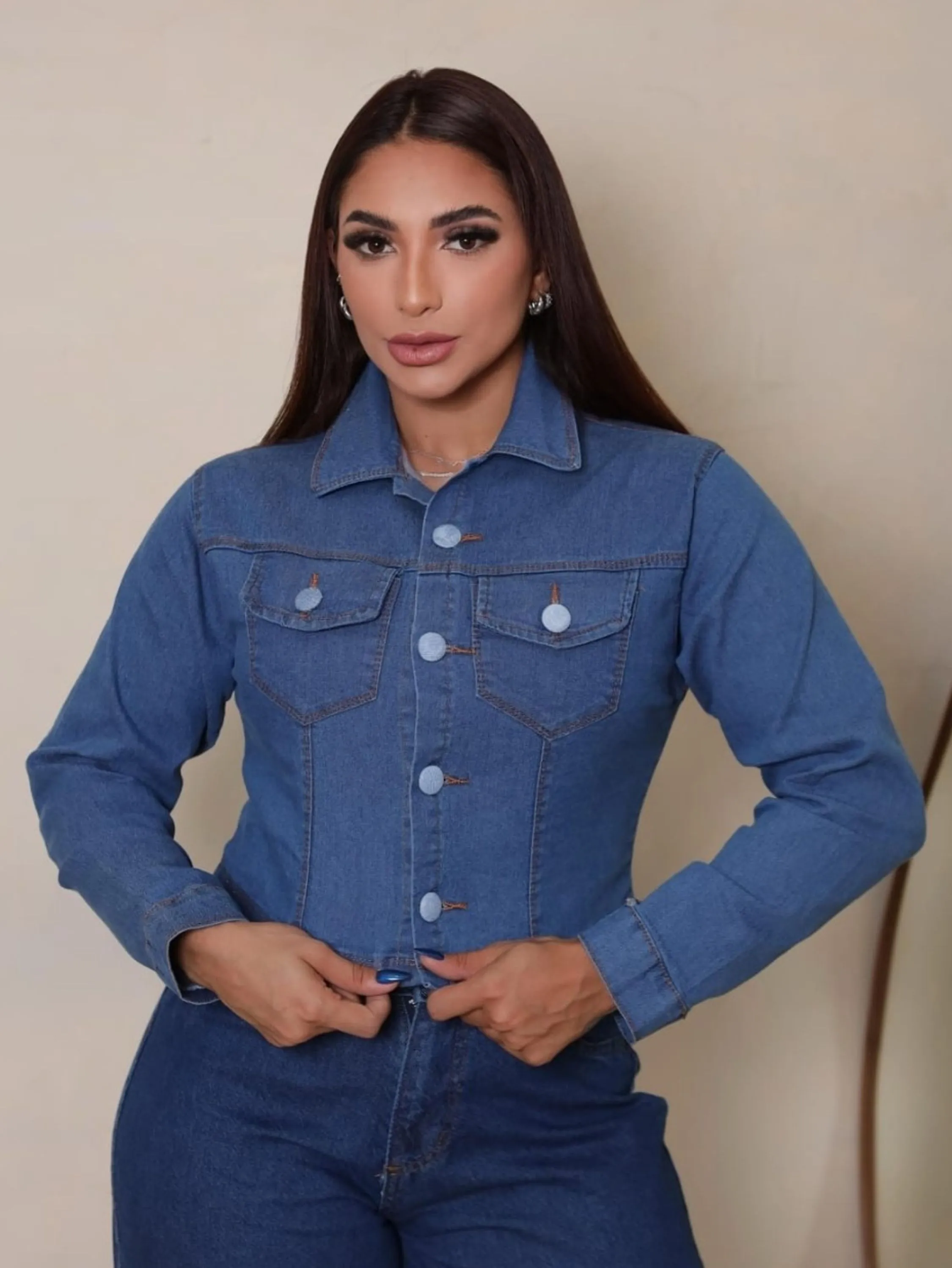 Jaqueta jeans feminina azul 🩵