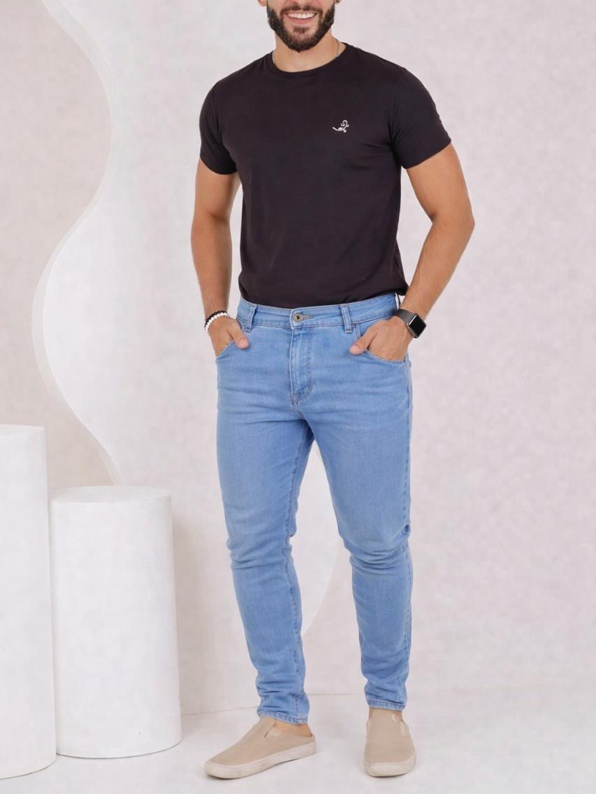Calça jeans skinny masculino azul clara