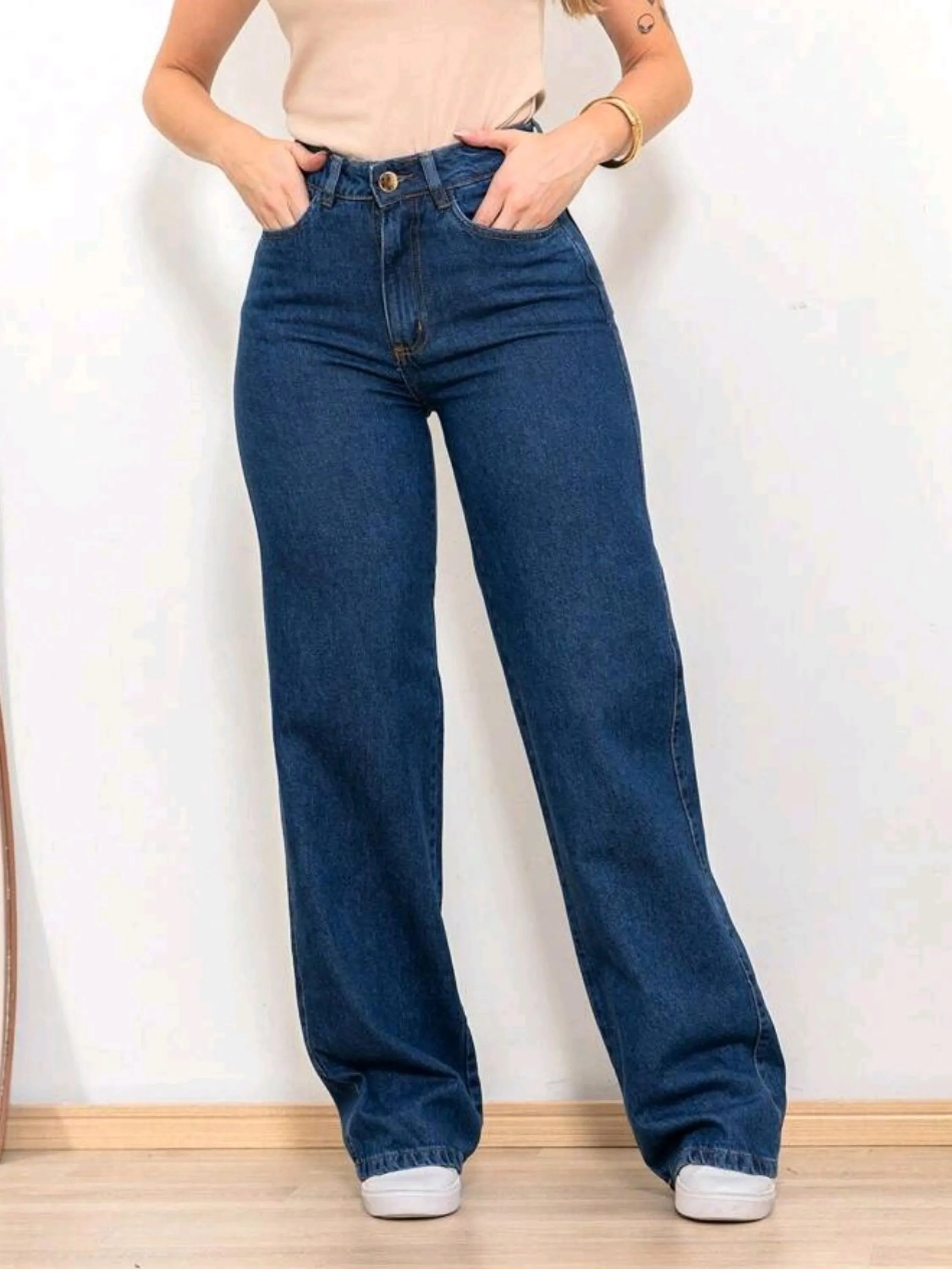 Wide leg jeans feminina