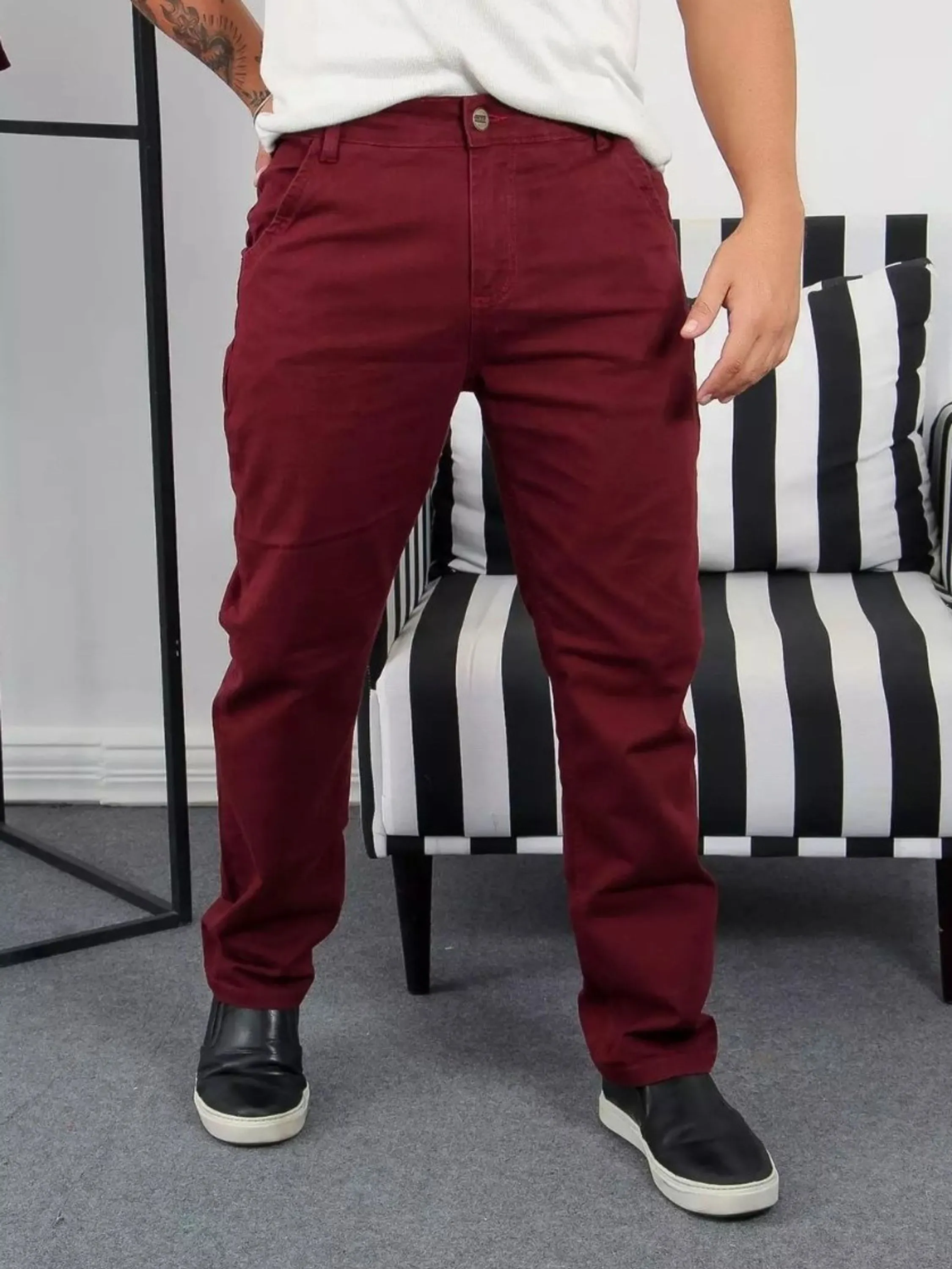 Calça jeans masculina -Vinho - Com Lycra