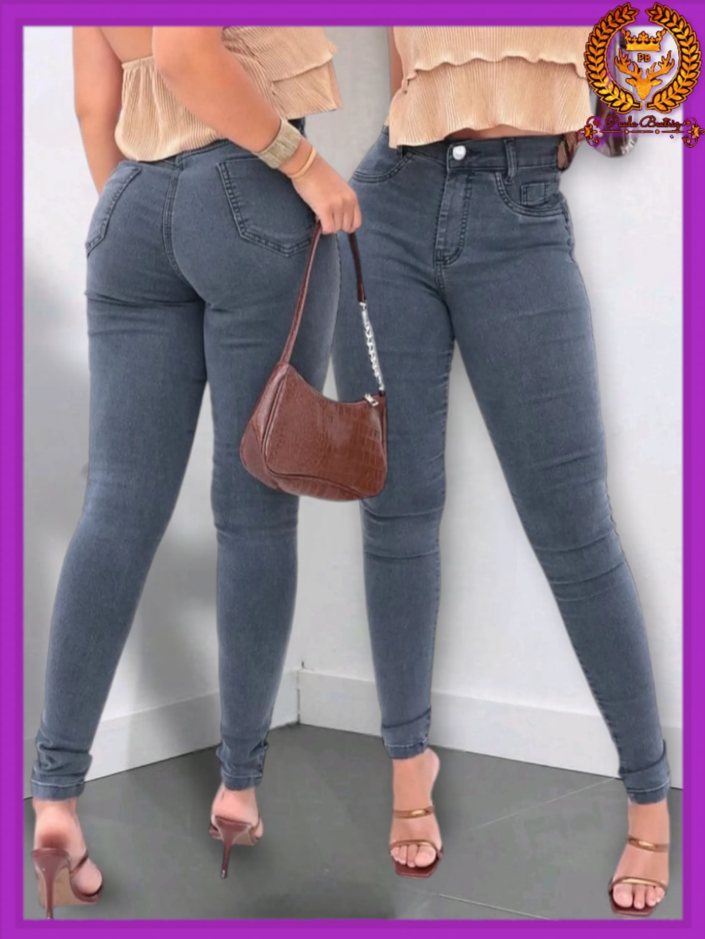 Calça jeans cinza skinny feminina paul_a_beatri_z_jeans