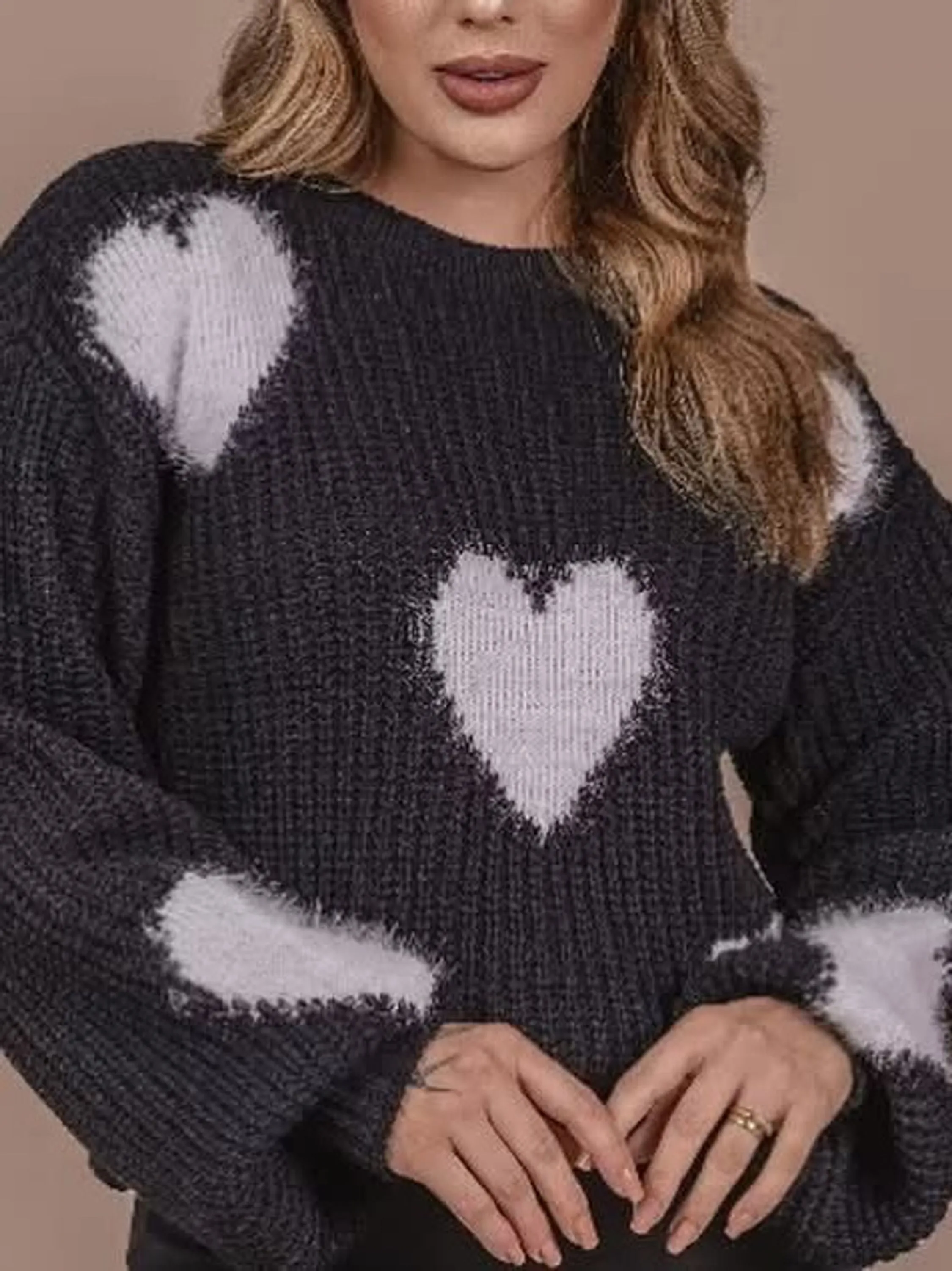 Blusa Coração Manga longa Tricô