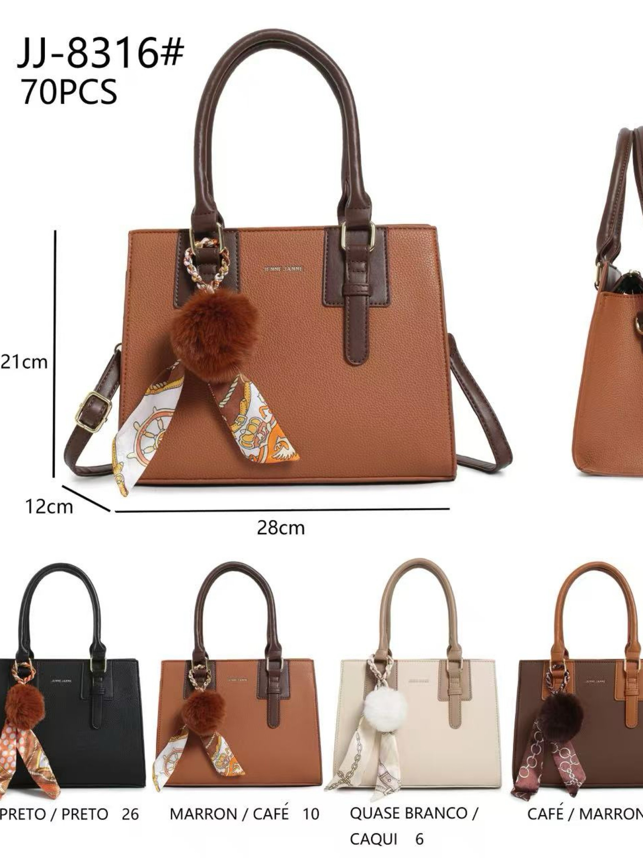 Bolsa média com pompom JJ-8316#