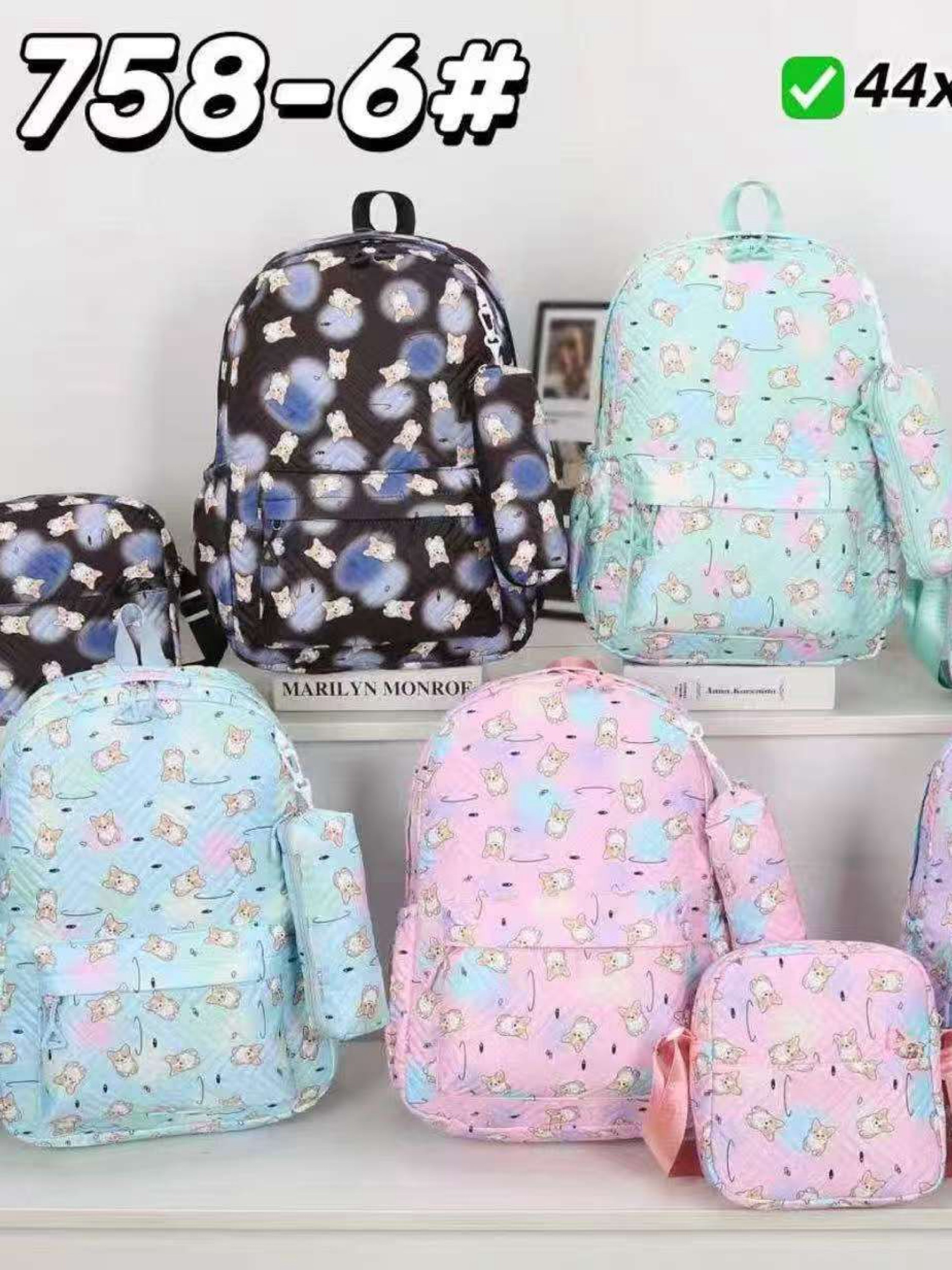 Mochila grande impermeável com estojo e com lancheira 758-6#