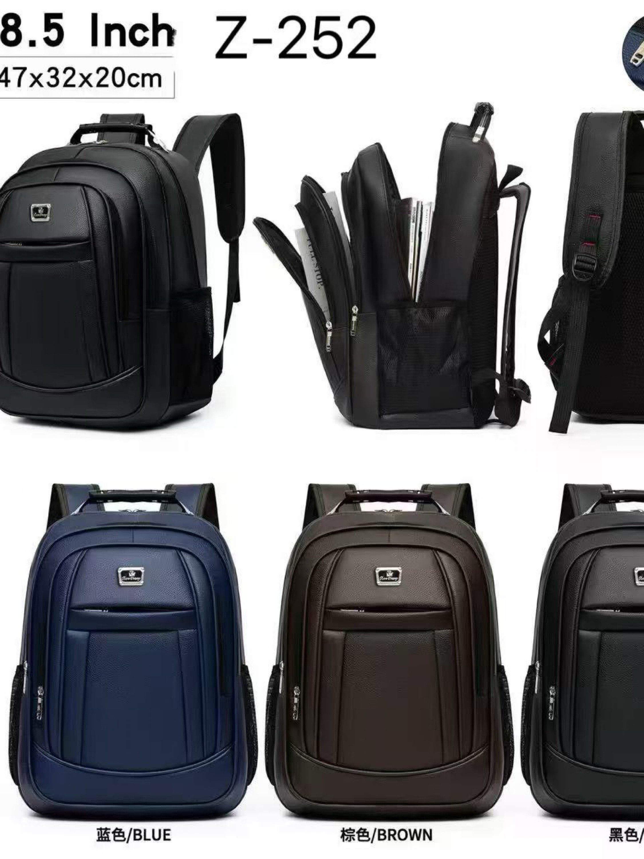 Mochila masculina de courino com cabo de aço Z-252