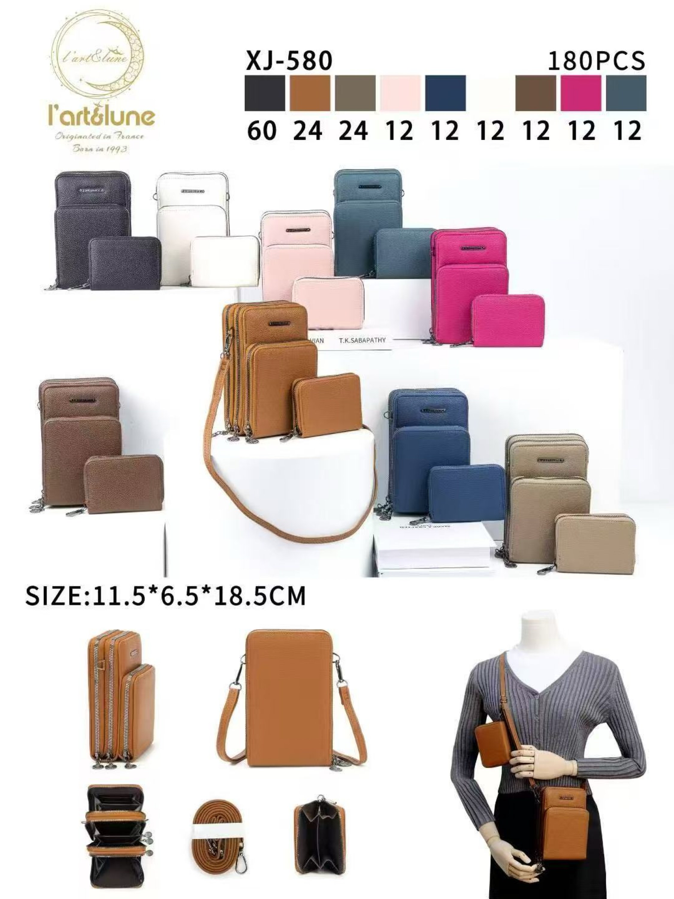 Bolsinha porta celular com três zíper e com carteira