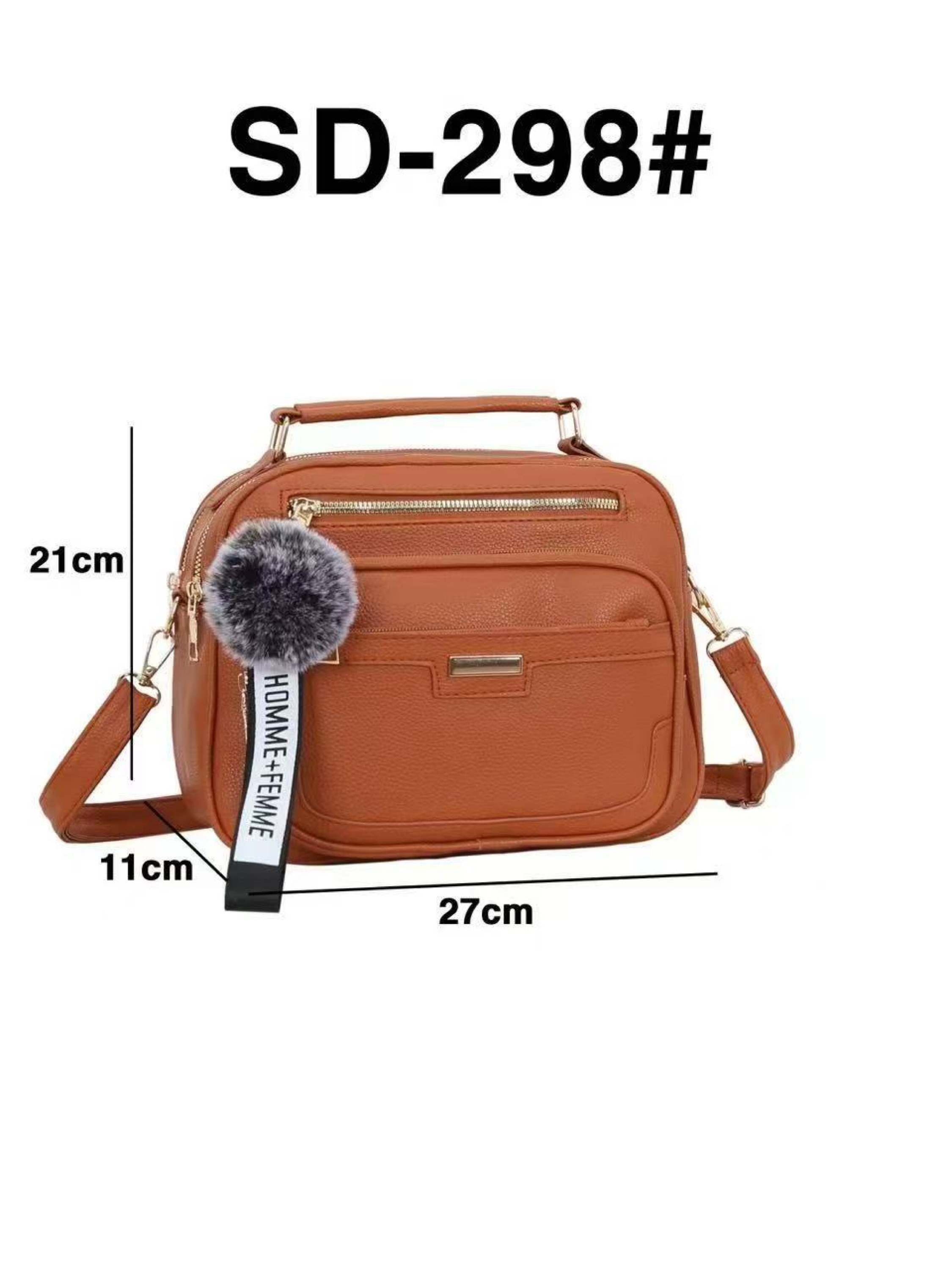 Bolsa média com dois zíper de cima e com pompom SD-298#