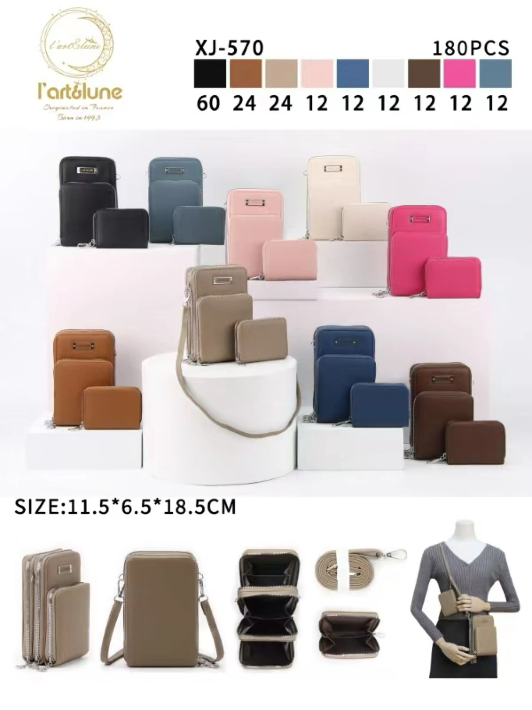 Bolsinha porta celular com três zíper e com carteira
