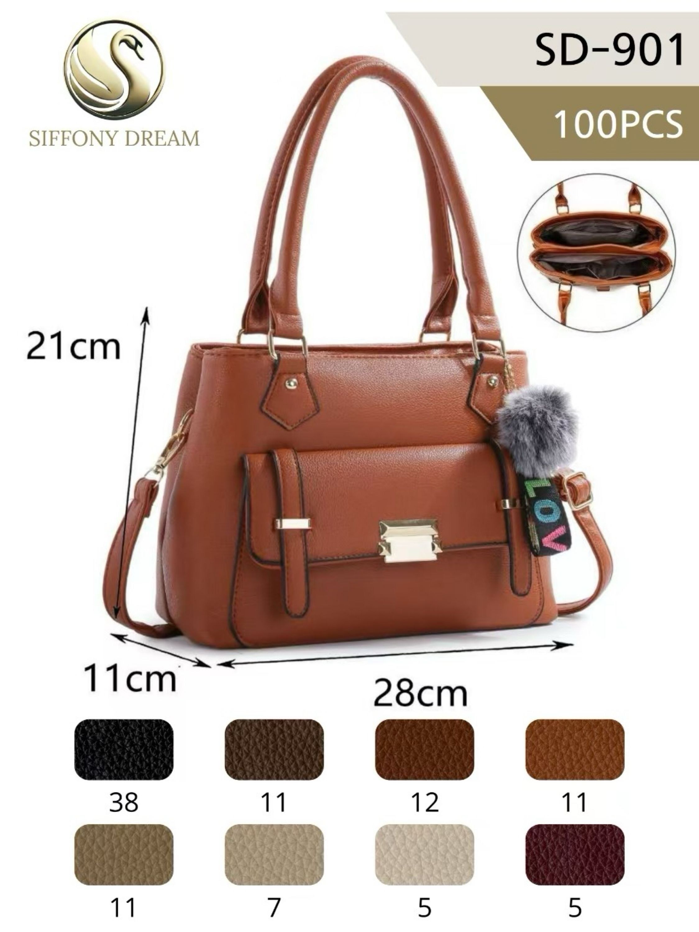 Bolsa média com dois zíper de cima e com pompom SD-901