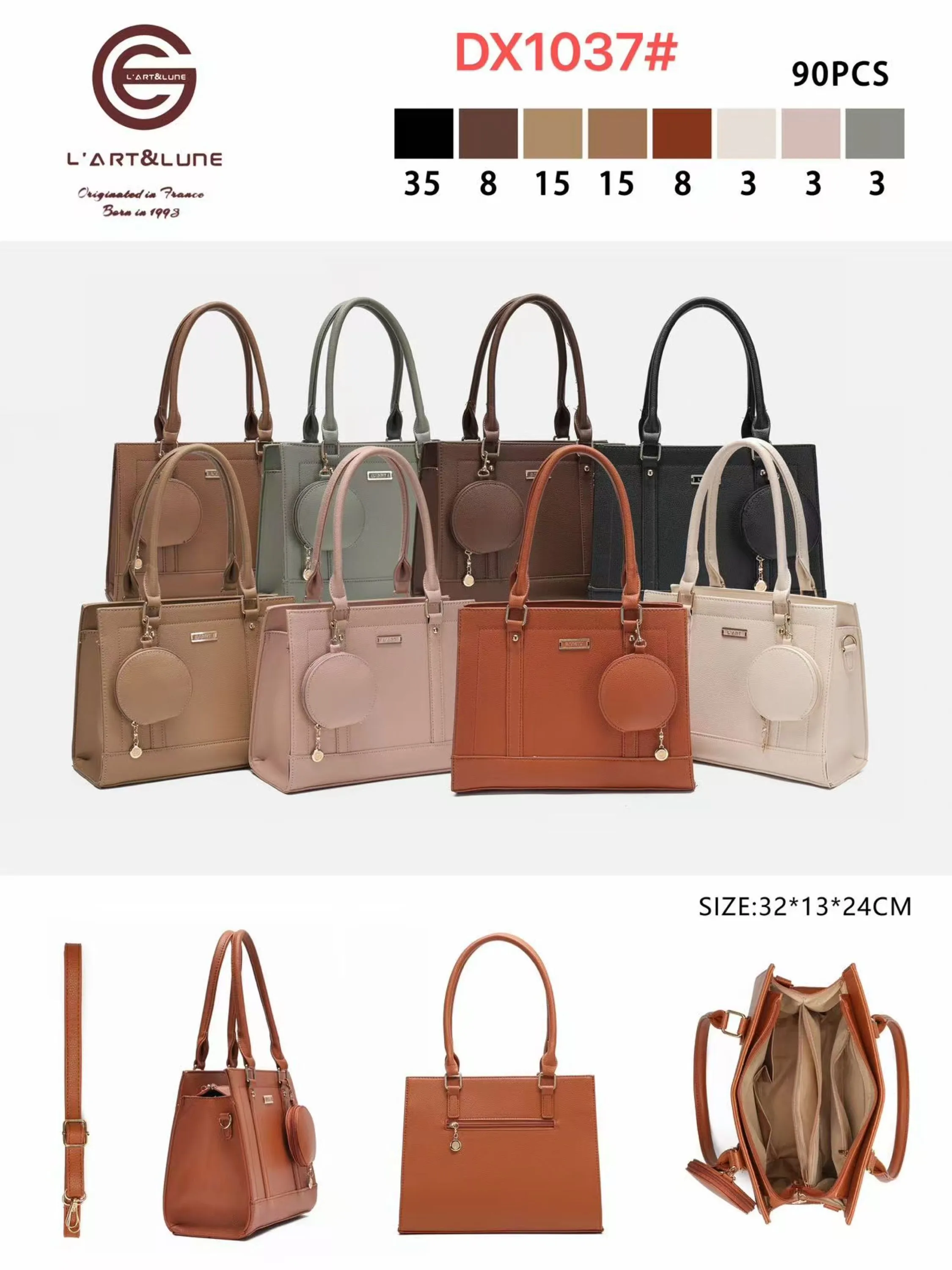 Bolsa grande tem divisória por dentro e com chaveiro DX1037#