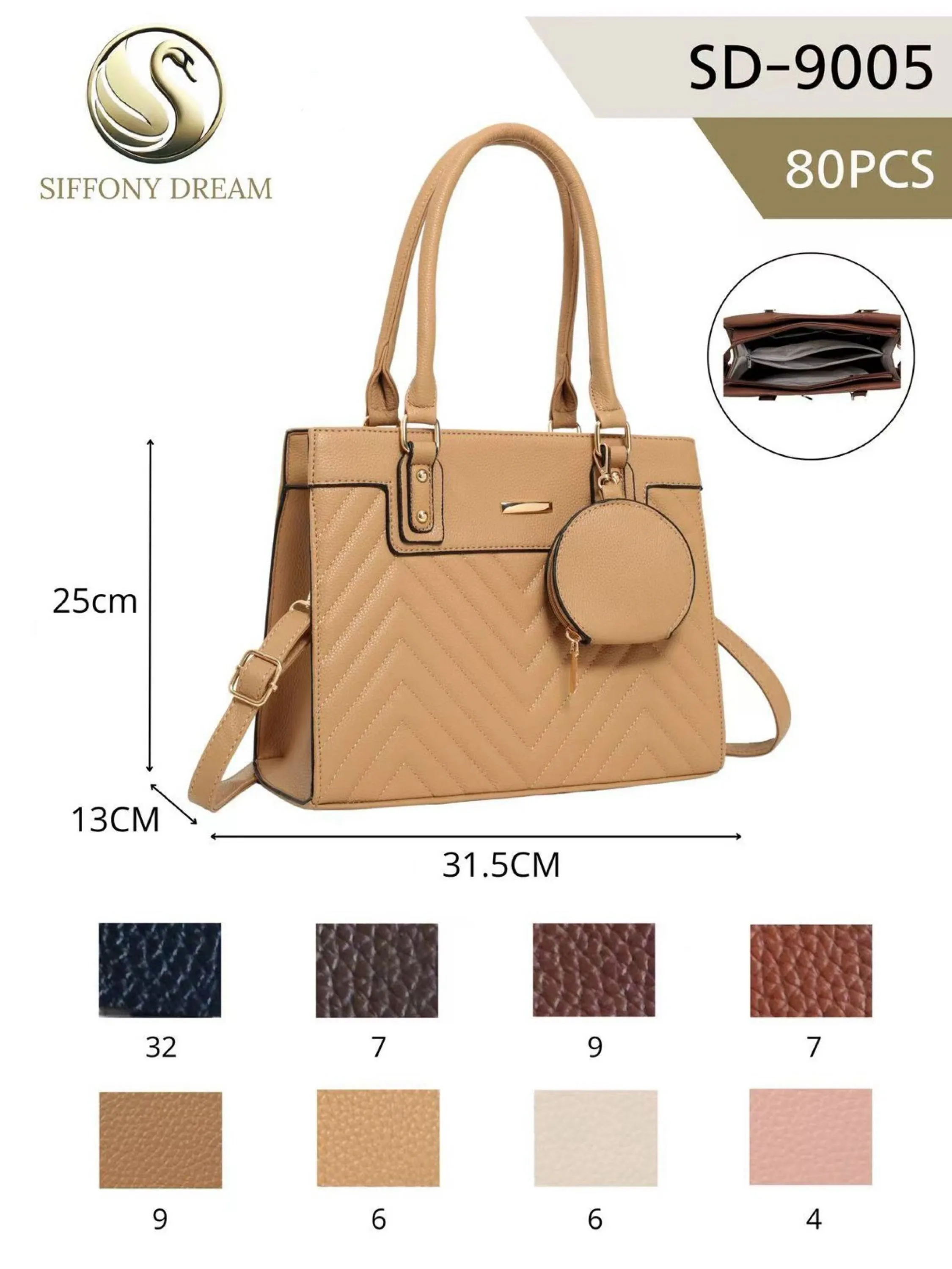 Bolsa grande tem divisória por dentro e com chaveiro SD-9005