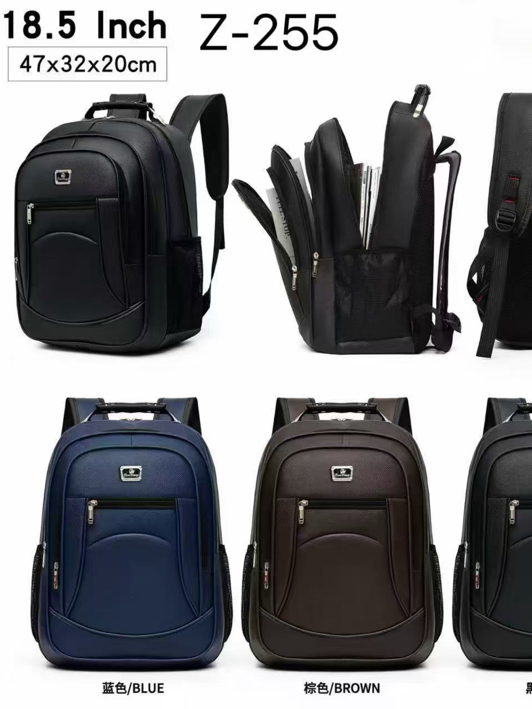 Mochila masculina de courino com cabo de aço Z-255
