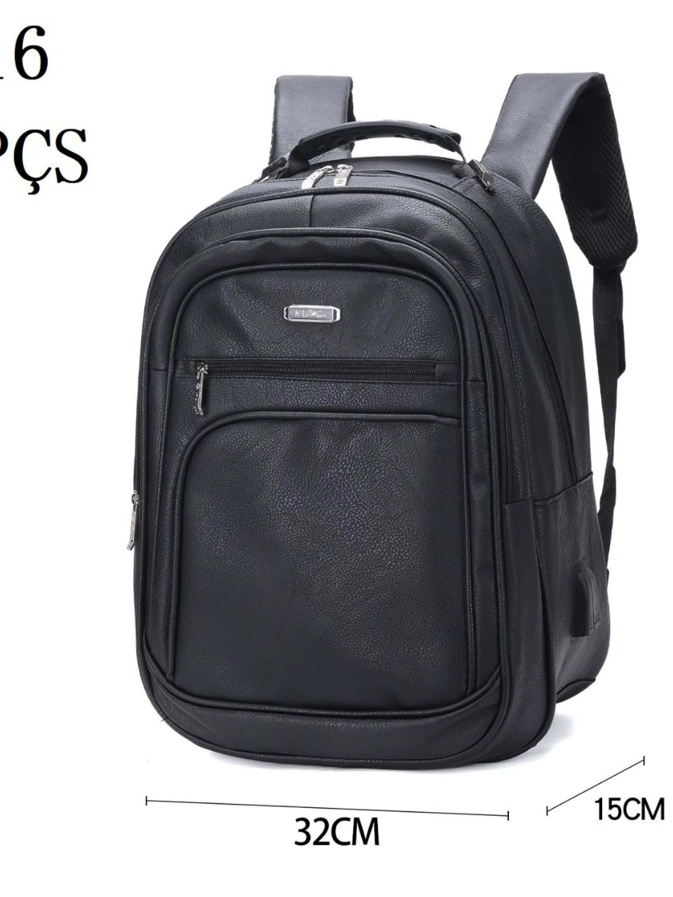 Mochila masculina de courino com cabo de aço e com cabo USB