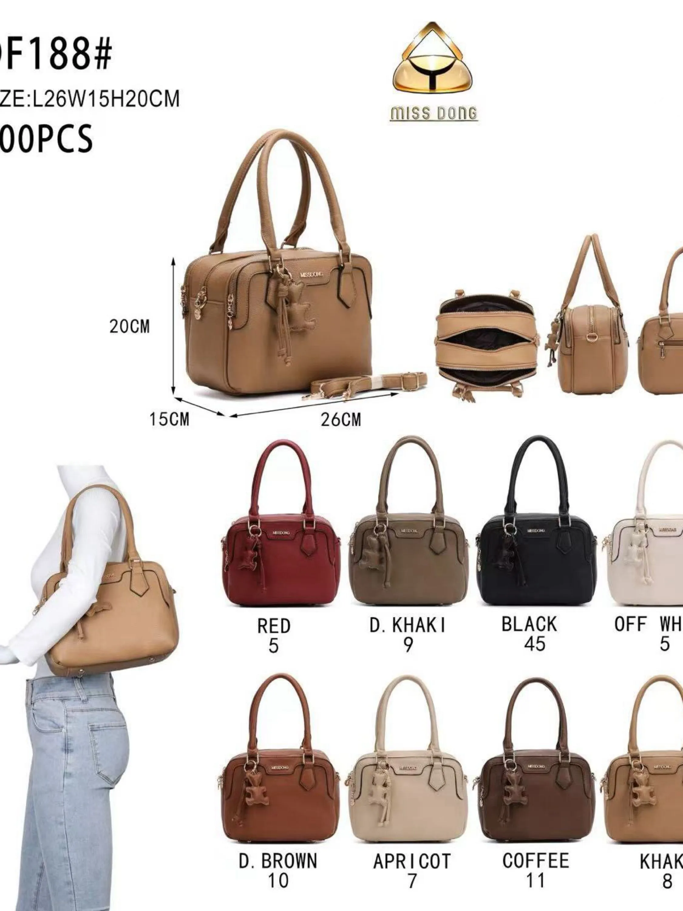 Bolsa média com três zíper de cima e com chaveiro DF188#