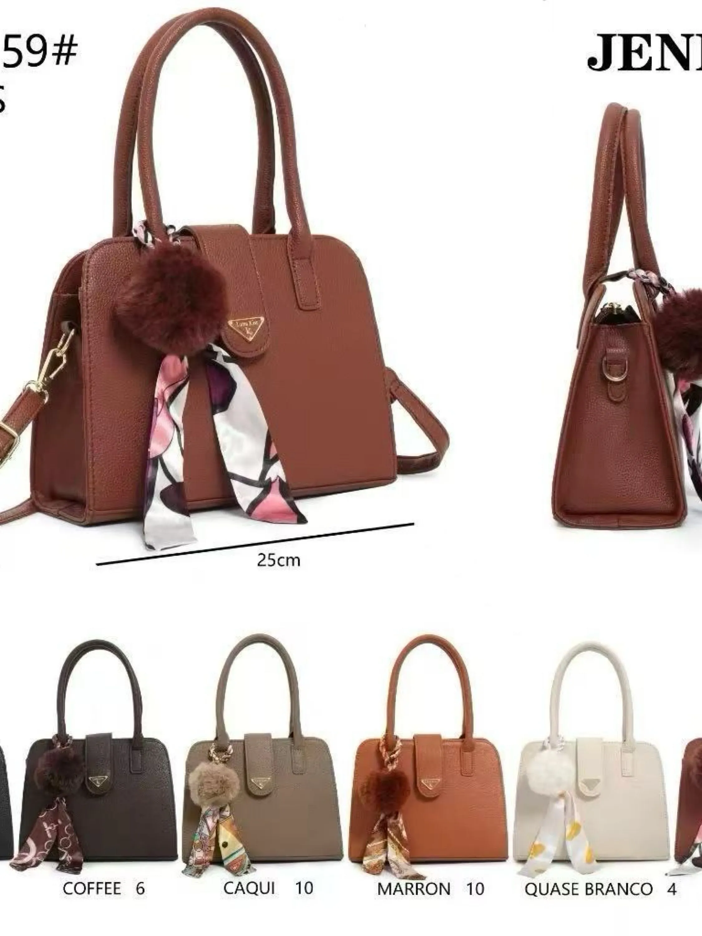 Bolsa média tem divisória por dentro e com pompom KL-8159#