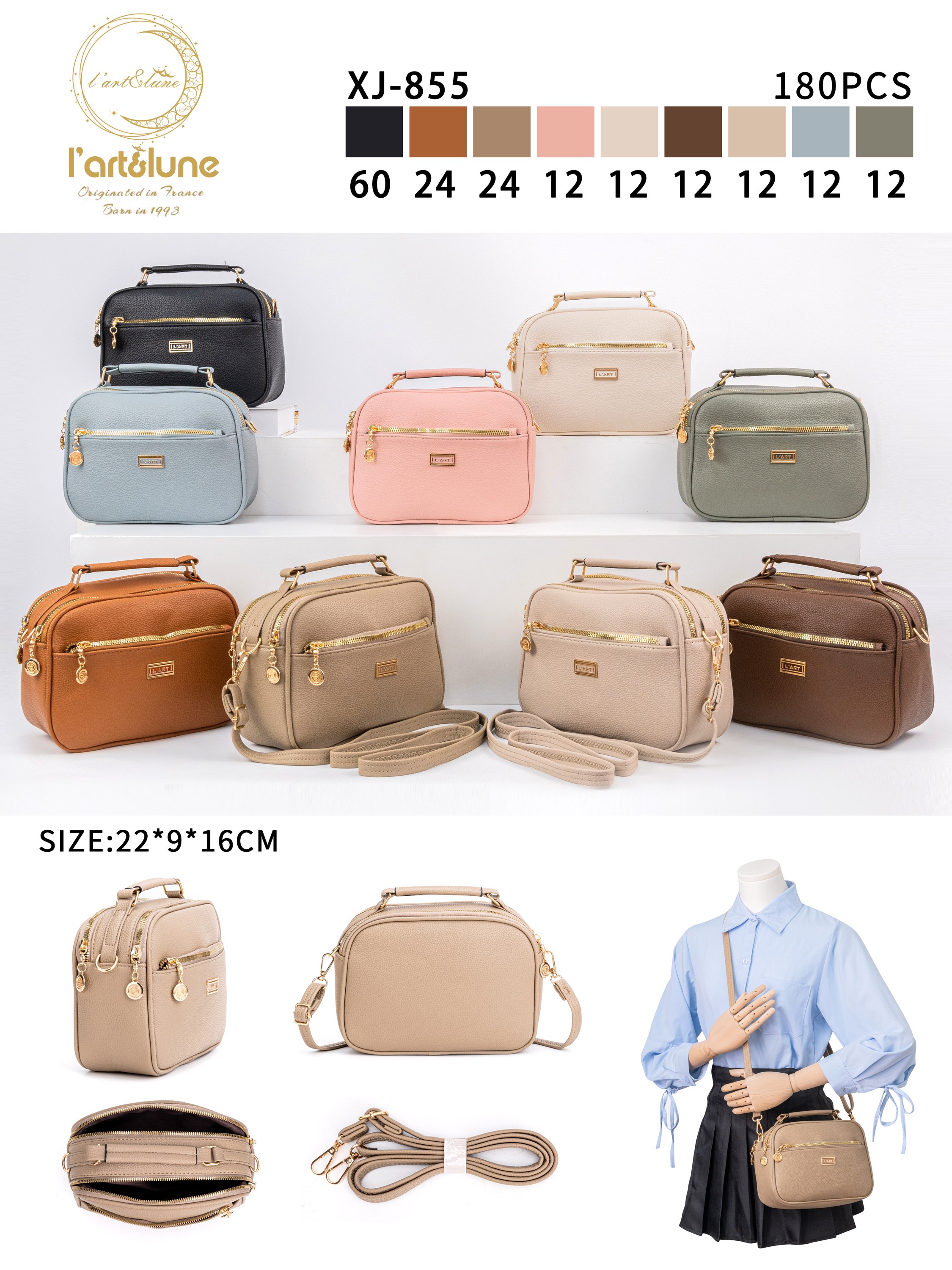 Bolsa transversal com dois zíper de cima XJ-855