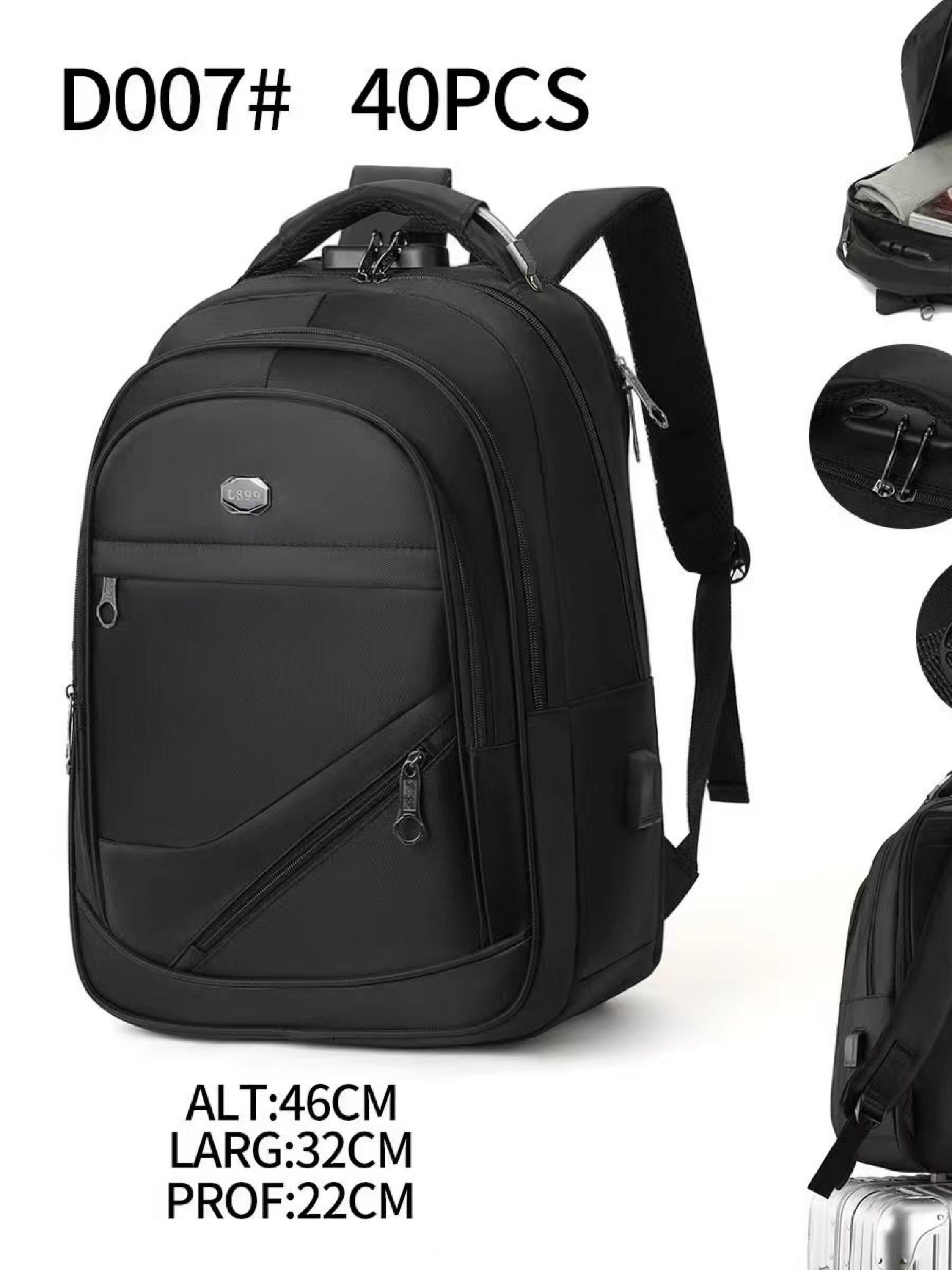 Mochila masculina com cabo USB e com cadeado D006#