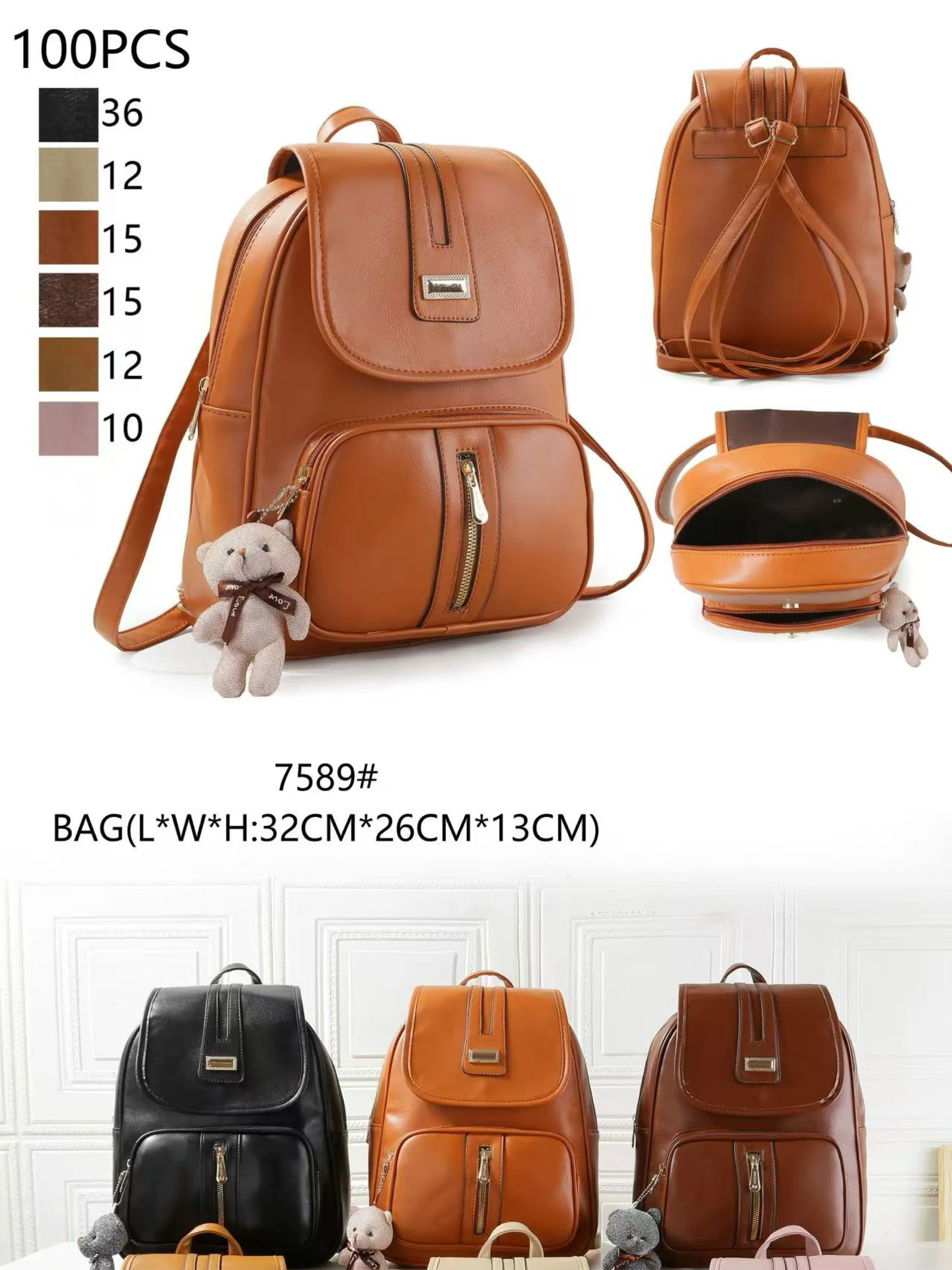 Mochila média com Urso 7589#