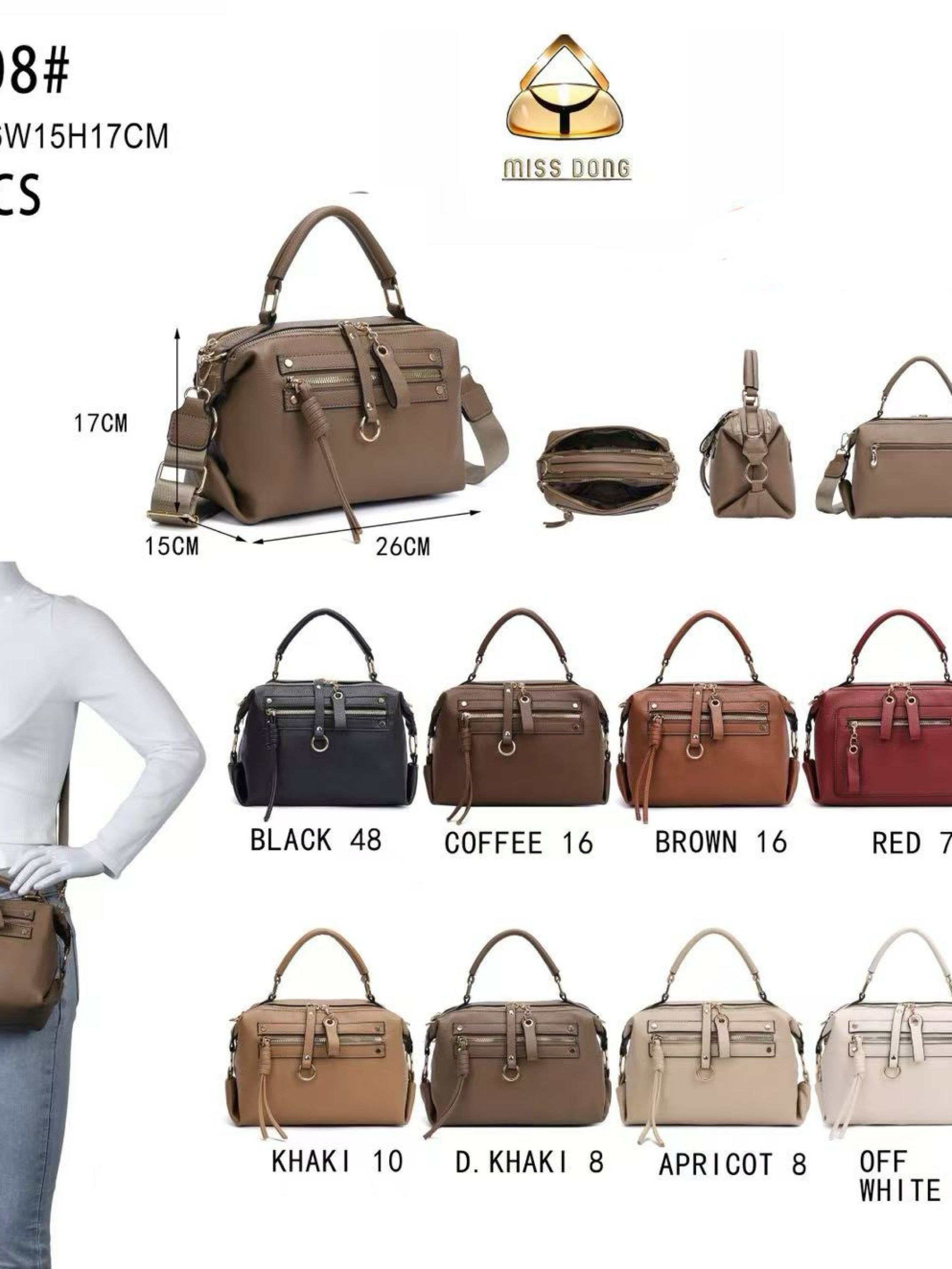 Bolsa média com dois zíper de cima e com alça larga DF208#