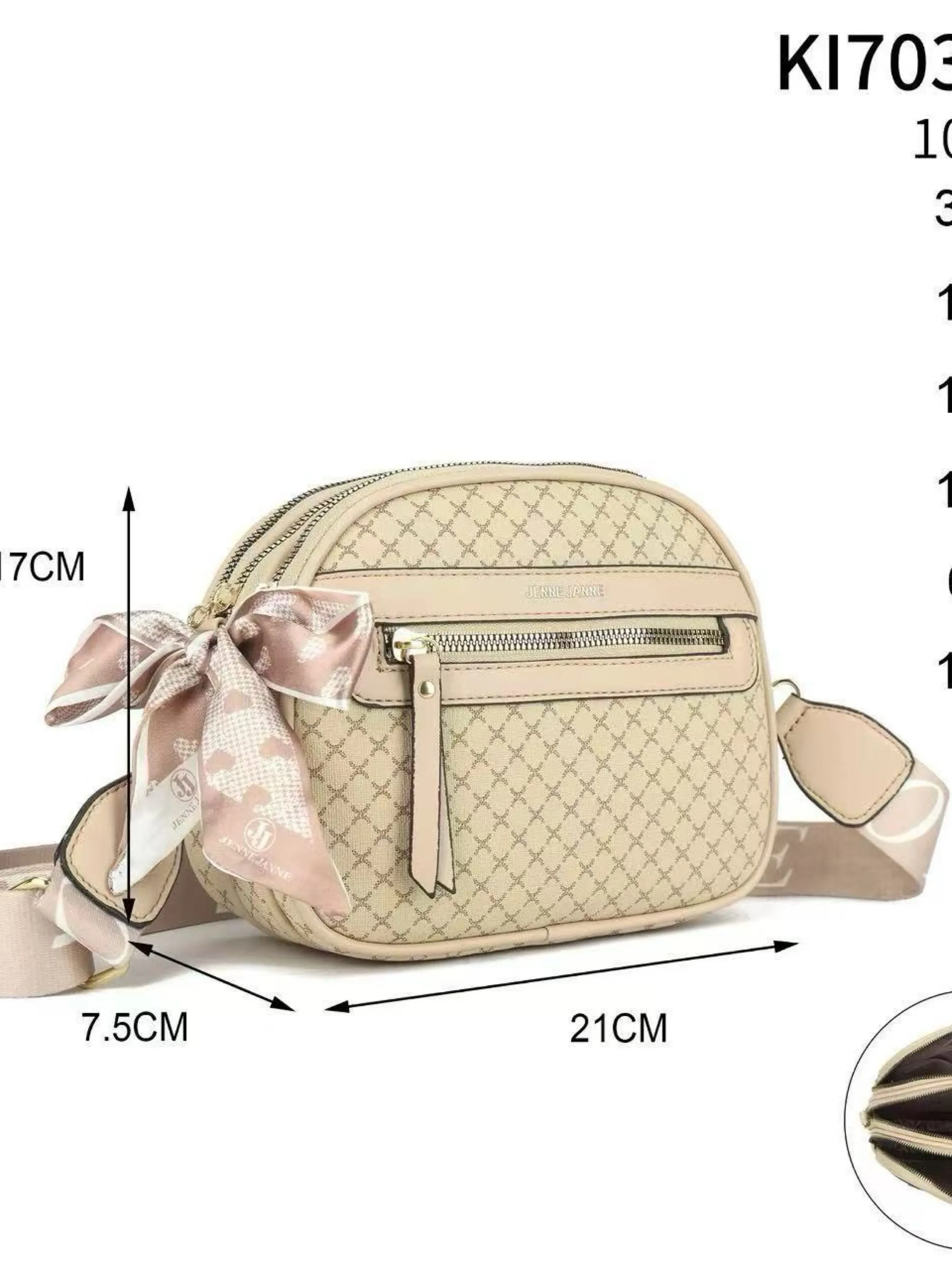 Bolsa com três zíper de cima e com alça larga e com lenço