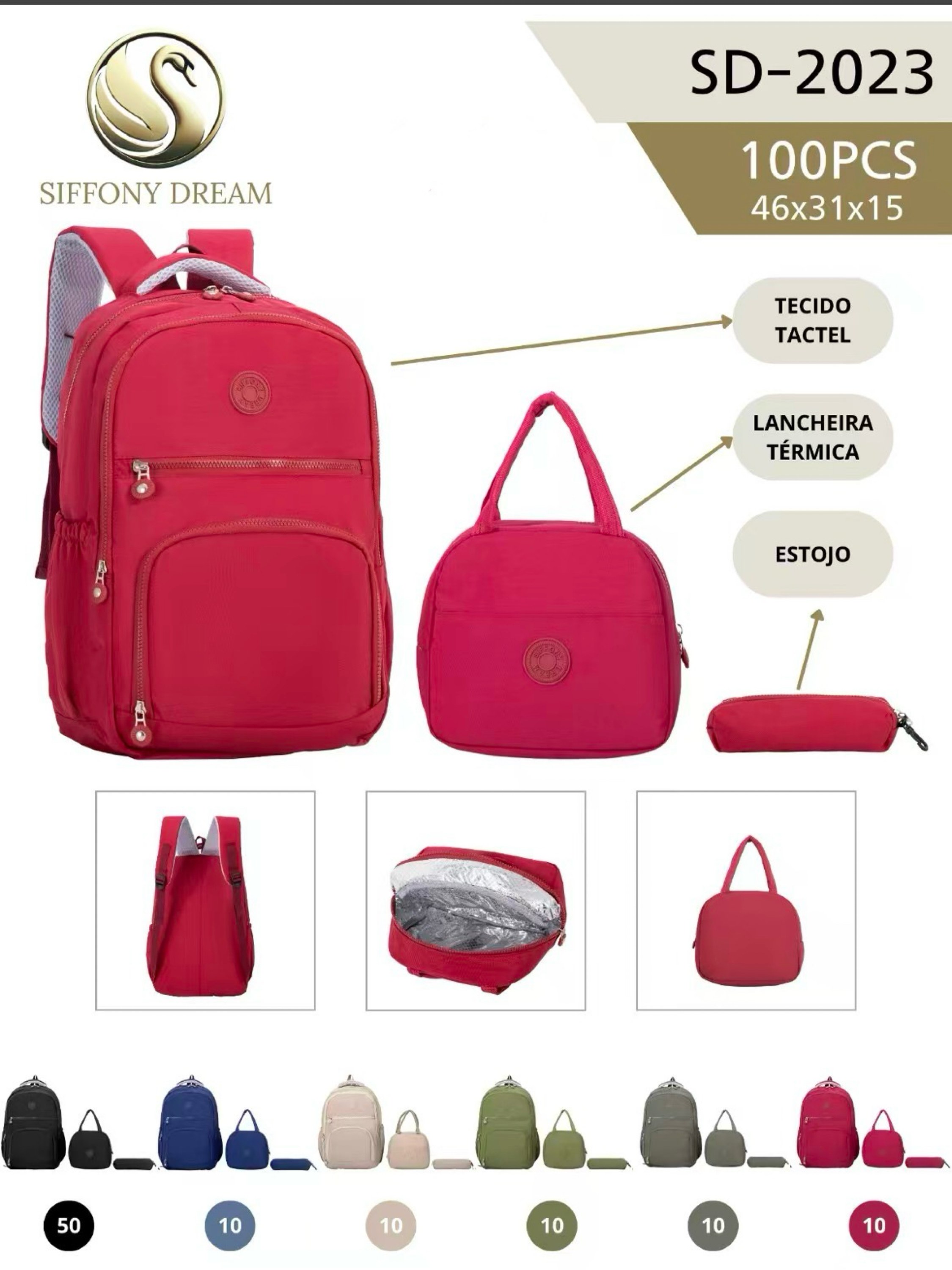 Mochila impermeável com estojo e com lancheira SD-2023