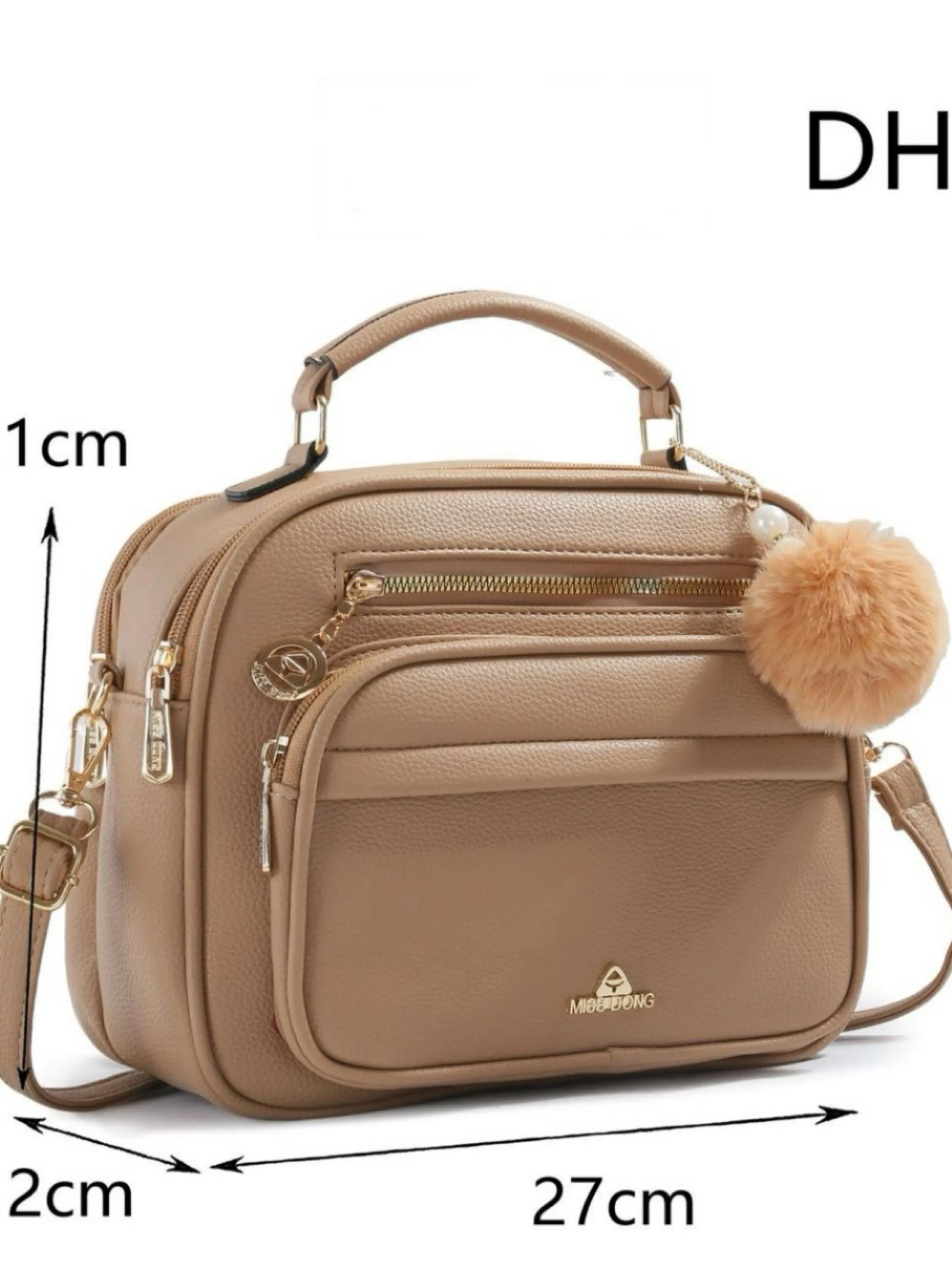 Bolsa média com dois zíper de cima e com pompom