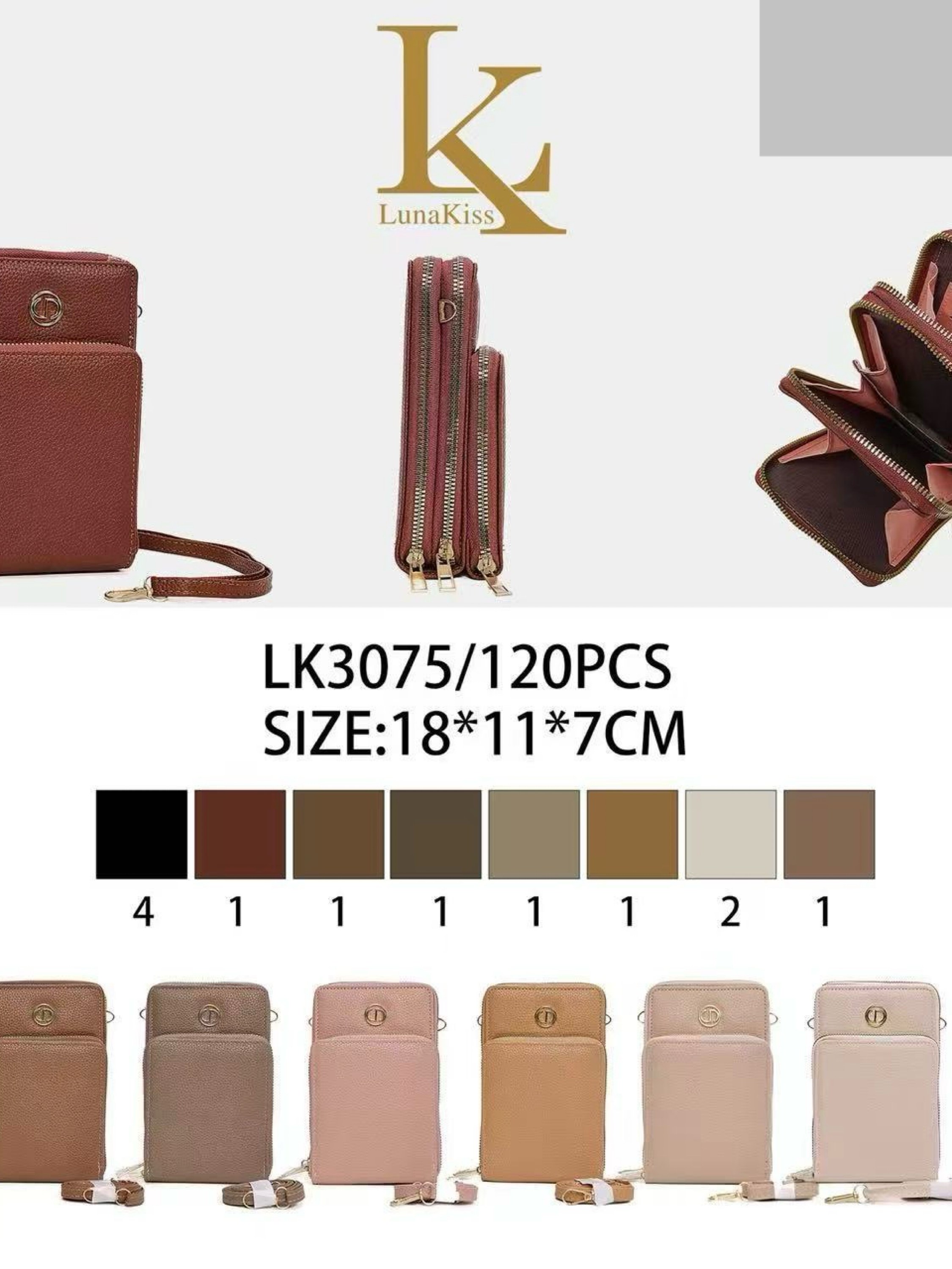 Bolsinha transversal porta celular com três zíper LK3075