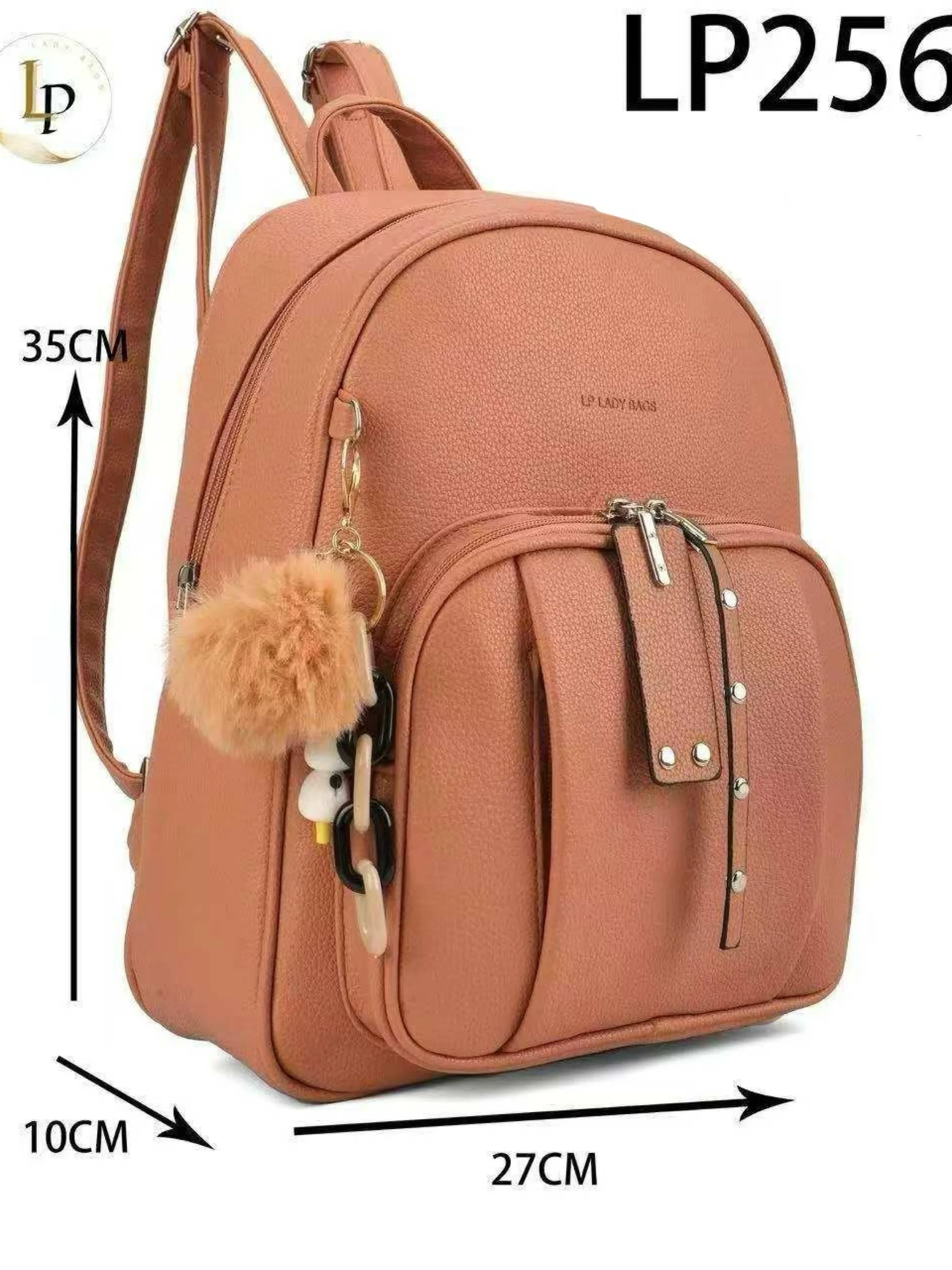 Mochila média com pompom LP-25618-7#