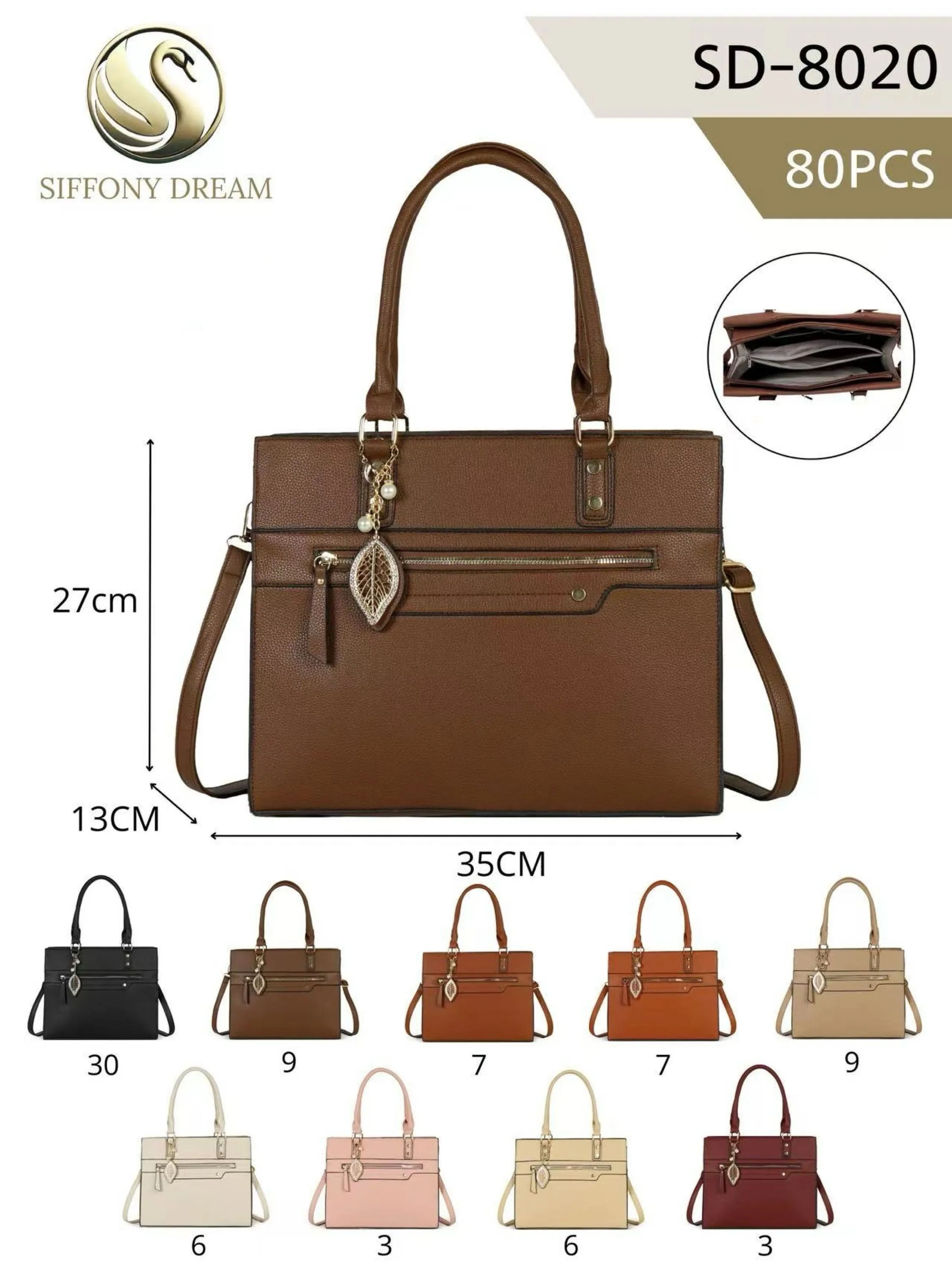 Bolsa grande tem divisória por dentro com chaveiro SD-8020