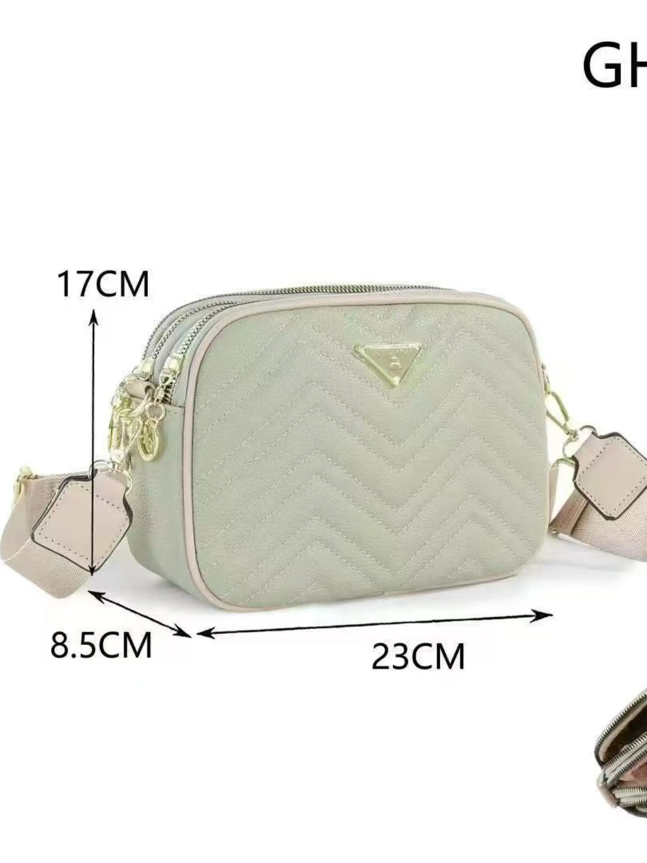 Bolsa transversal alça larga com três zíper de cima GH-359#
