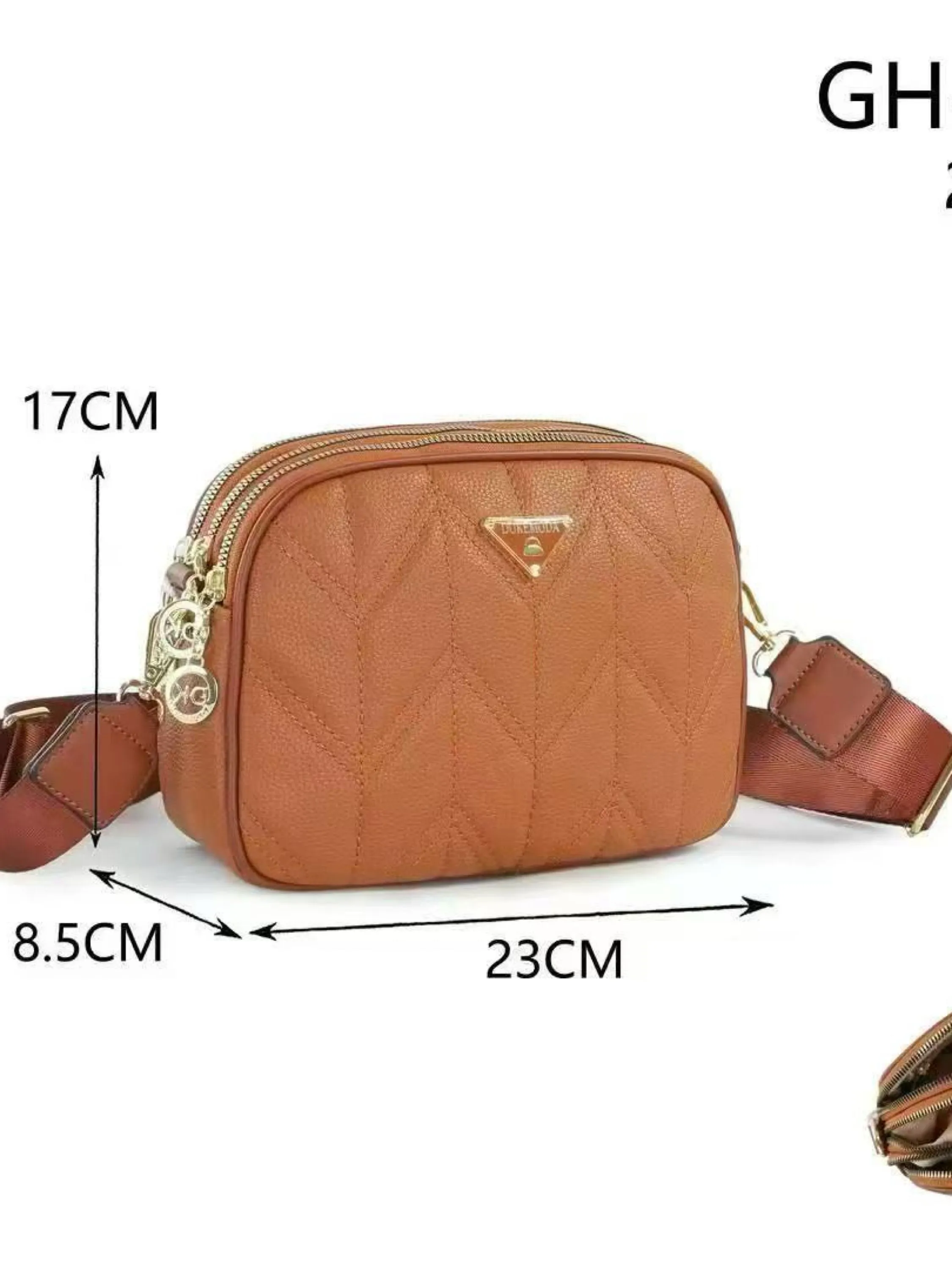 Bolsa transversal alça larga com três zíper de cima GH-362#