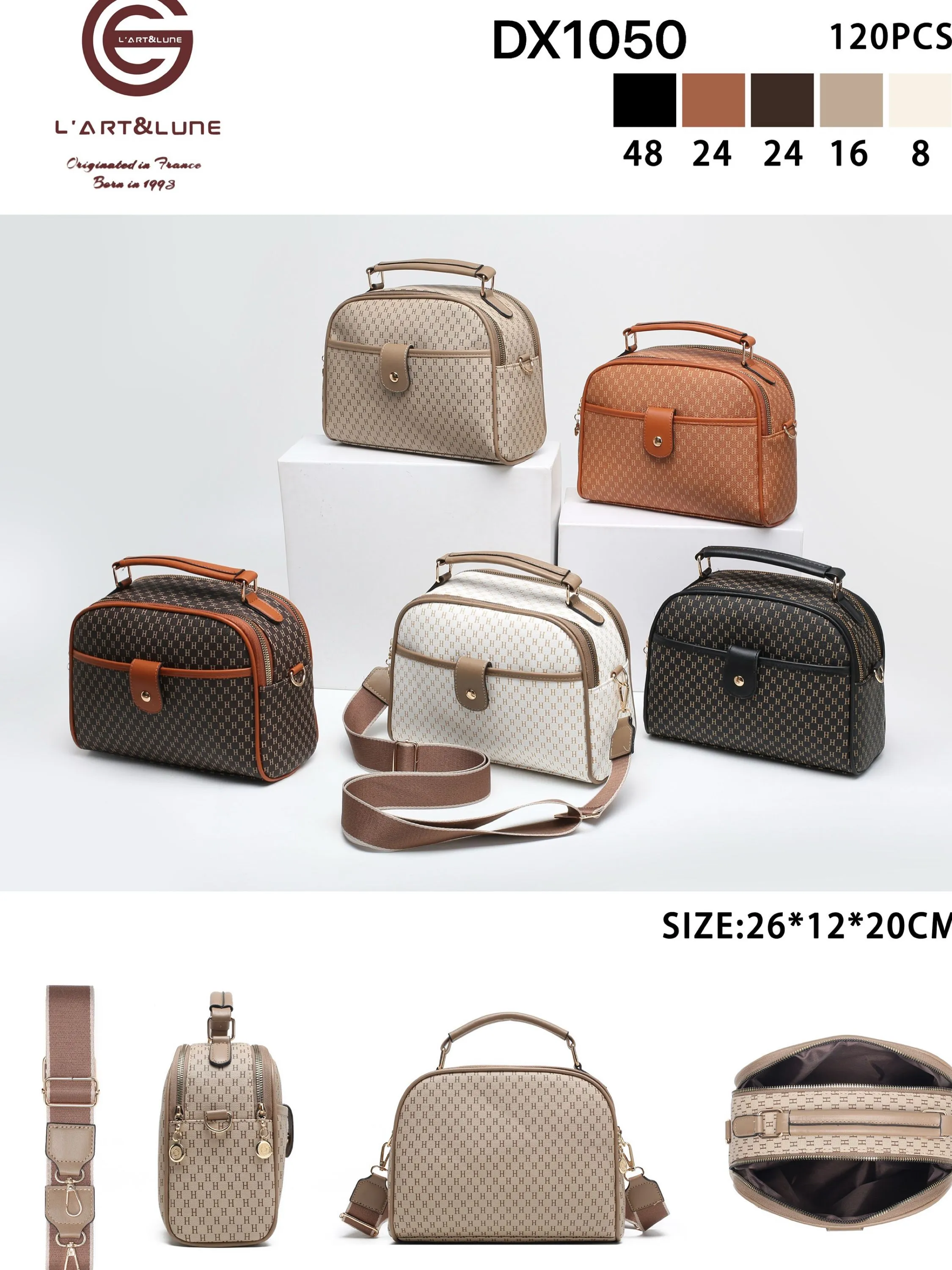 Bolsa média com dois zíper de cima e com alça larga DX1050