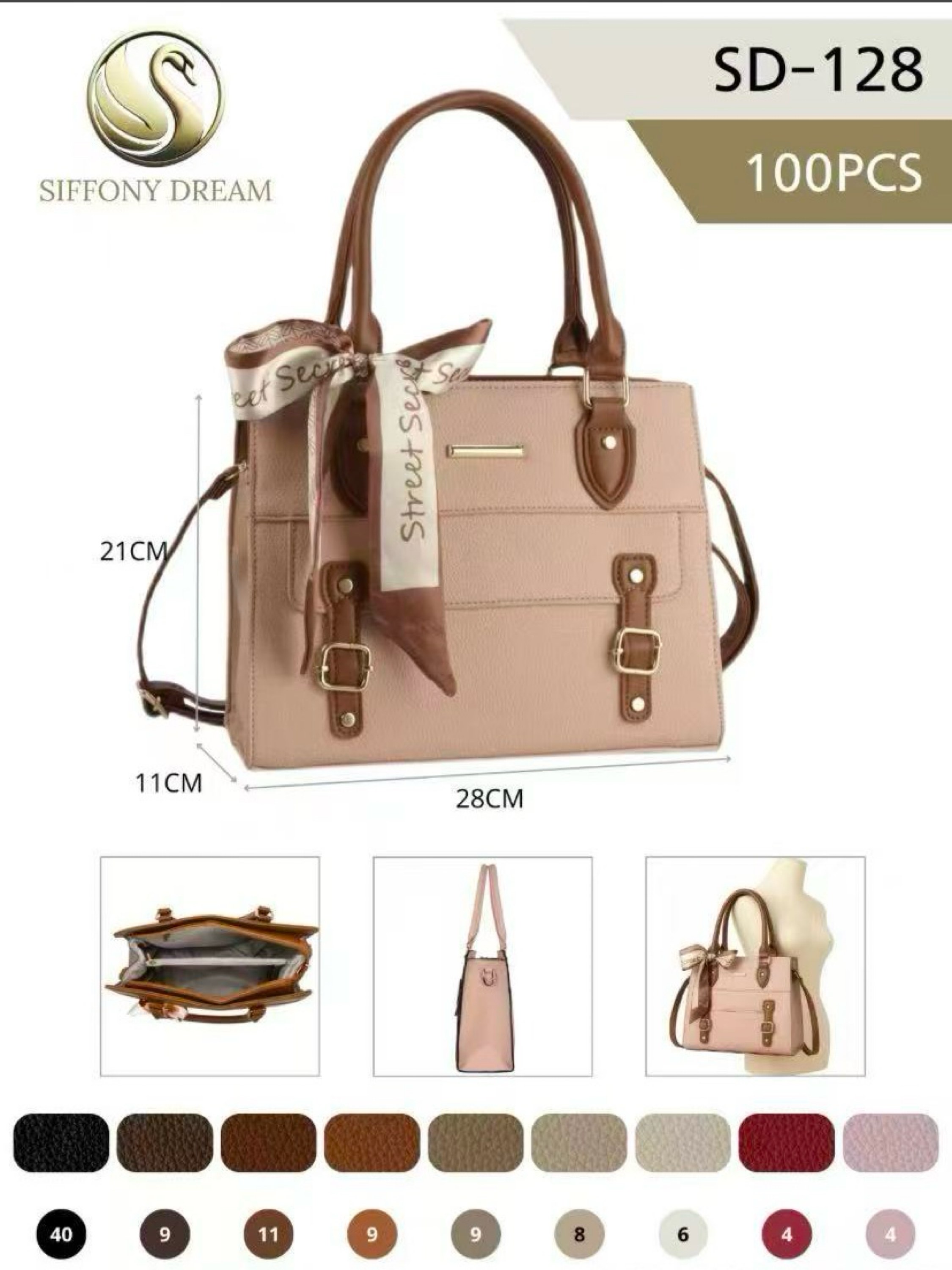 Bolsa média tem divisória por dentro e com lenço SD-128