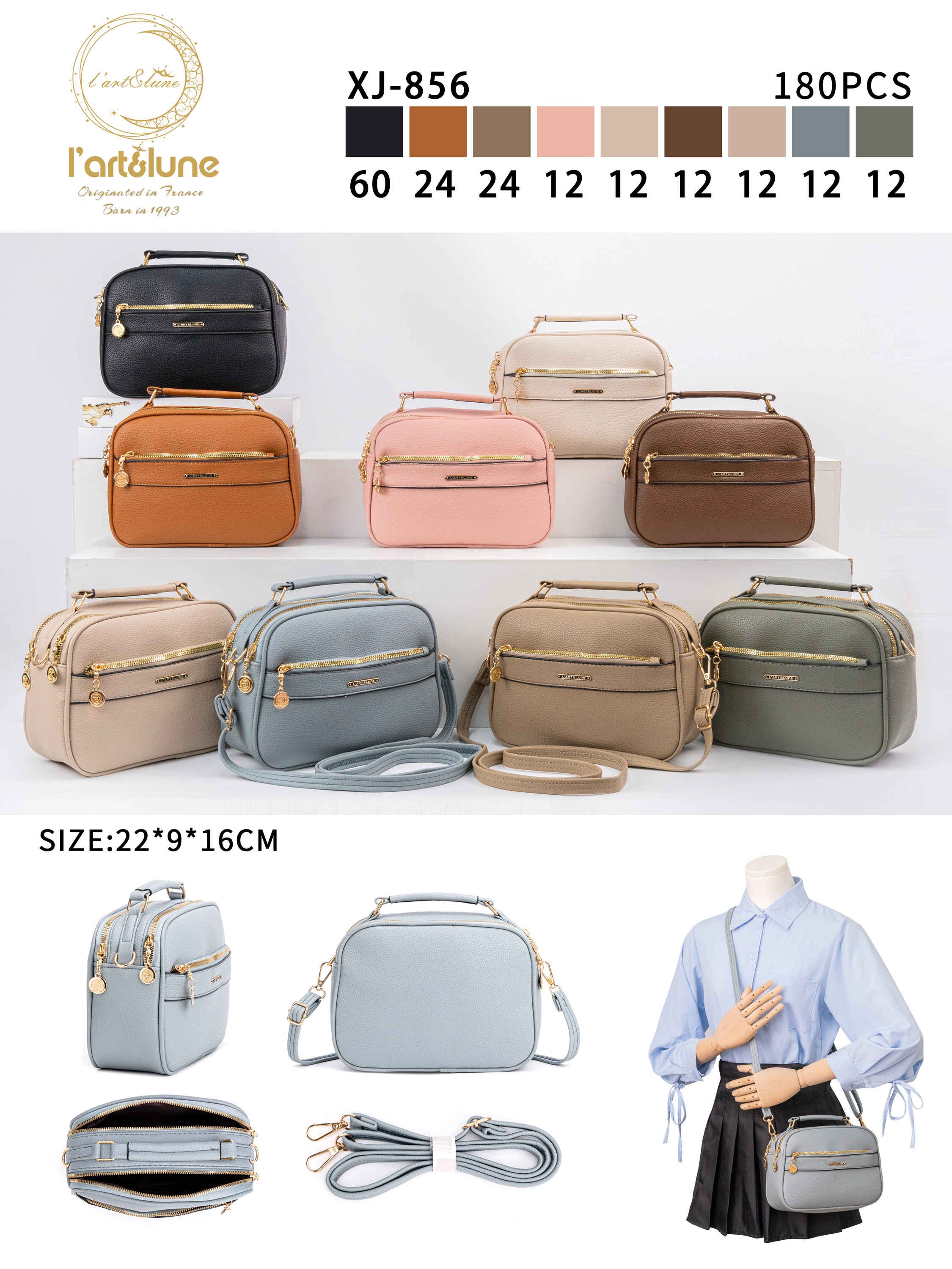 Bolsa transversal com dois zíper de cima XJ-856