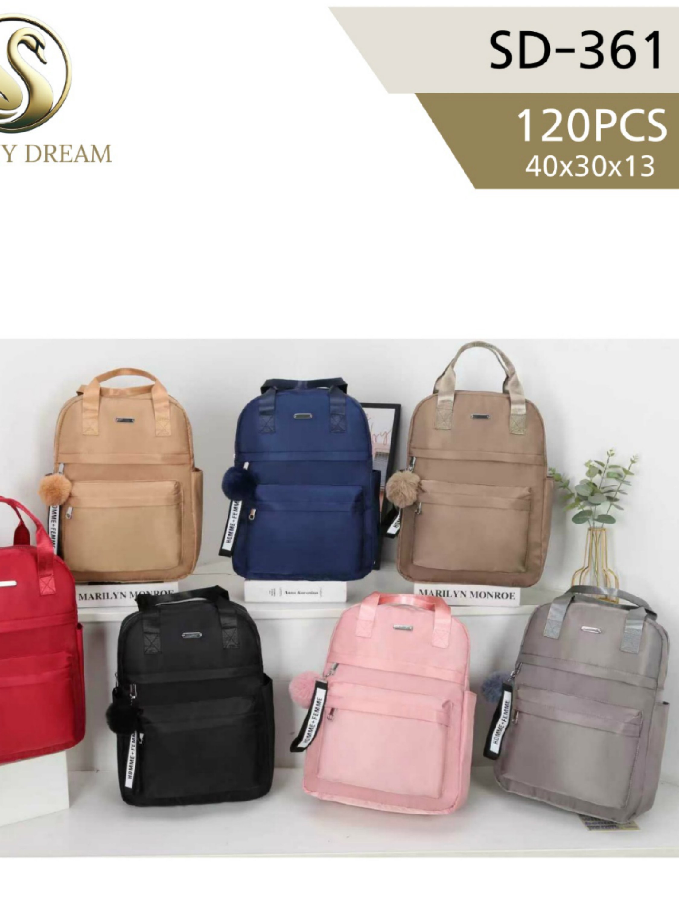 Mochila grande impermeável com pompom SD-361