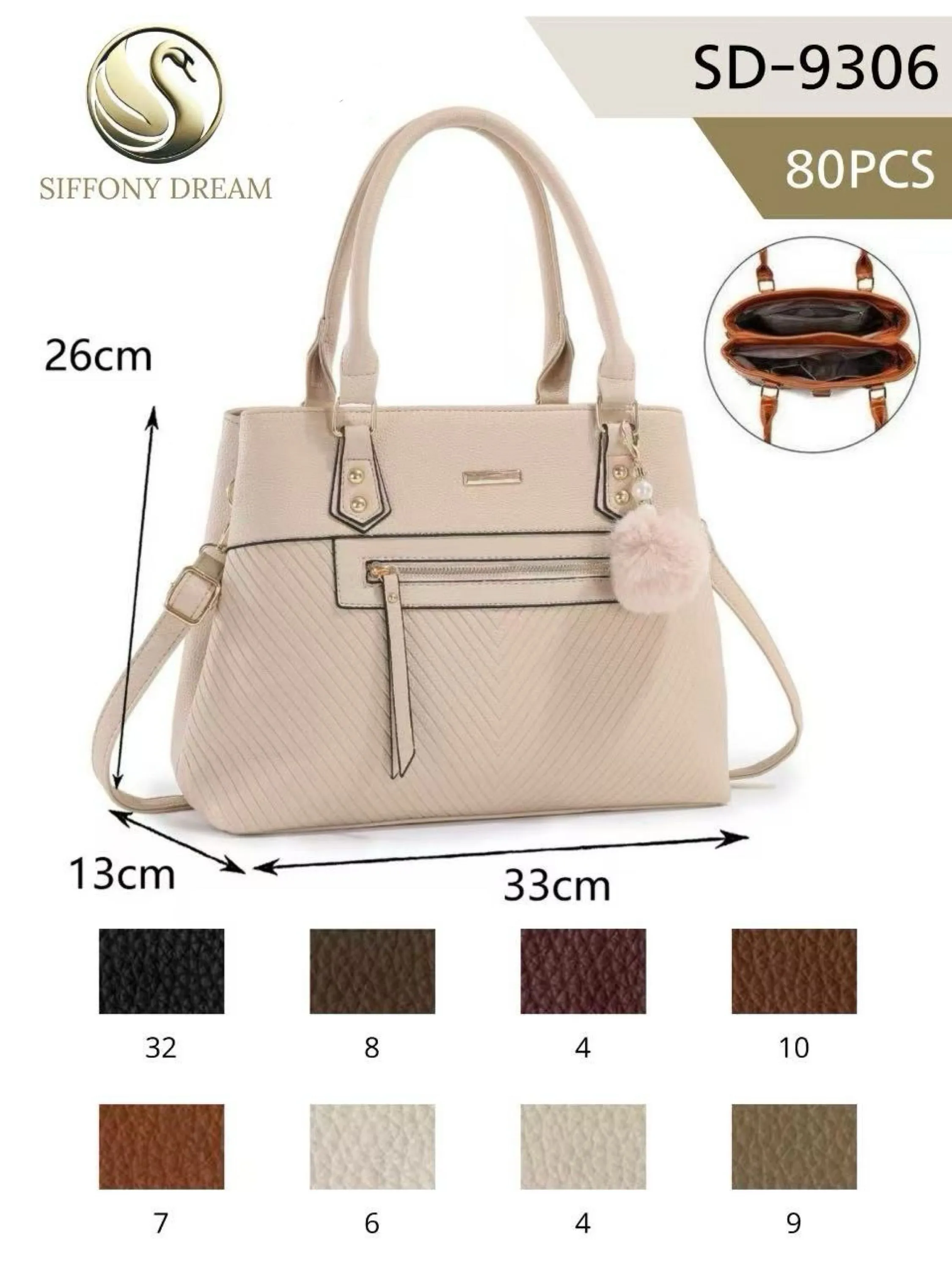 Bolsa grande com dois zíper de cima e com pompom SD-9306