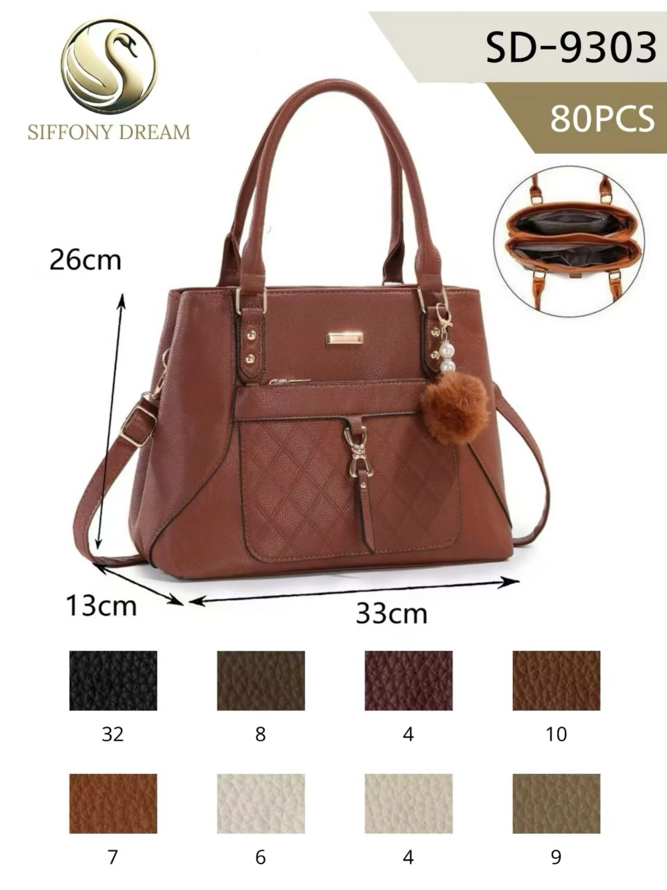 Bolsa grande com dois zíper de cima e com pompom SD-9303
