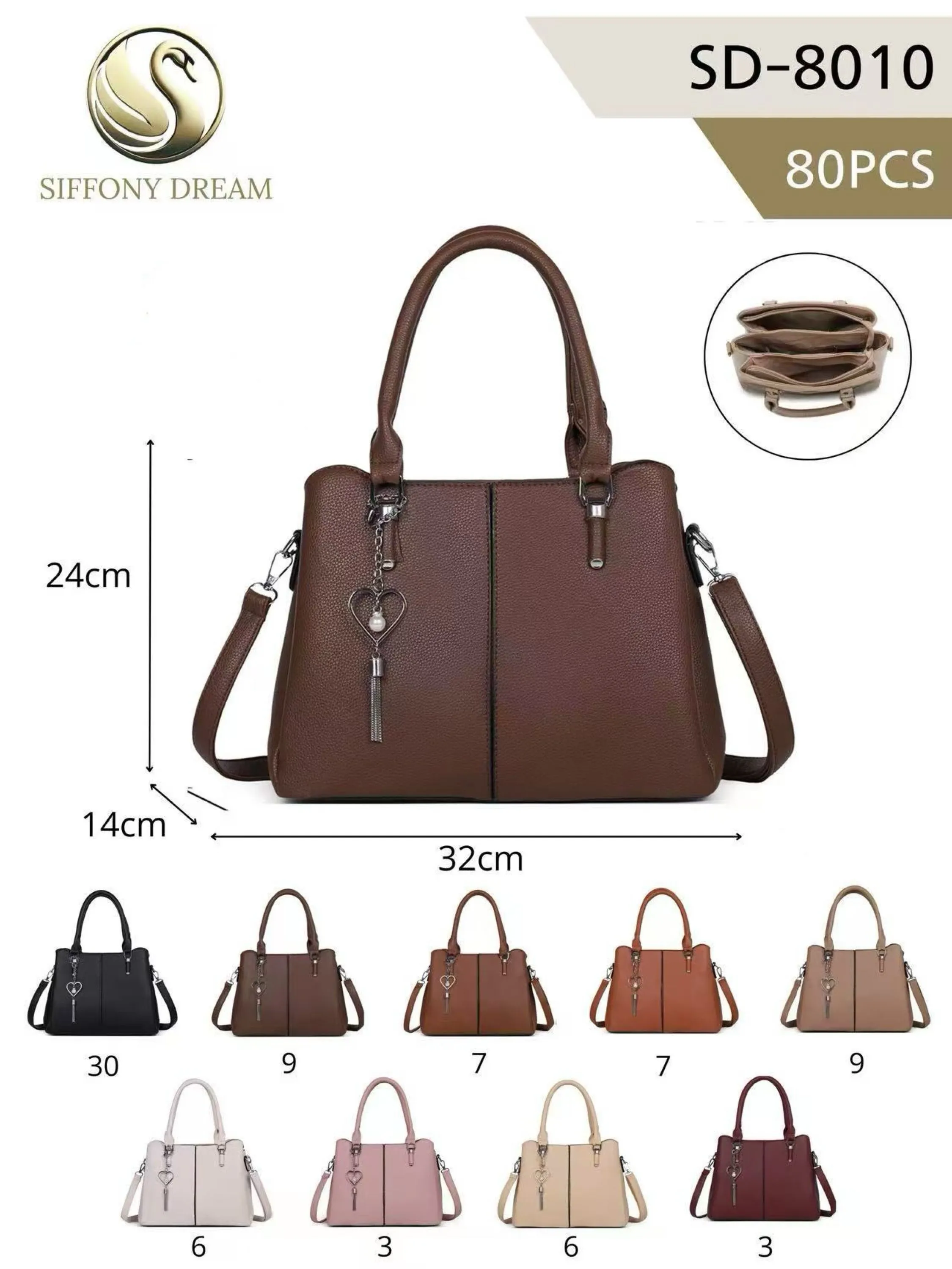 Bolsa grande tem divisória por dentro com chaveiro SD-8010
