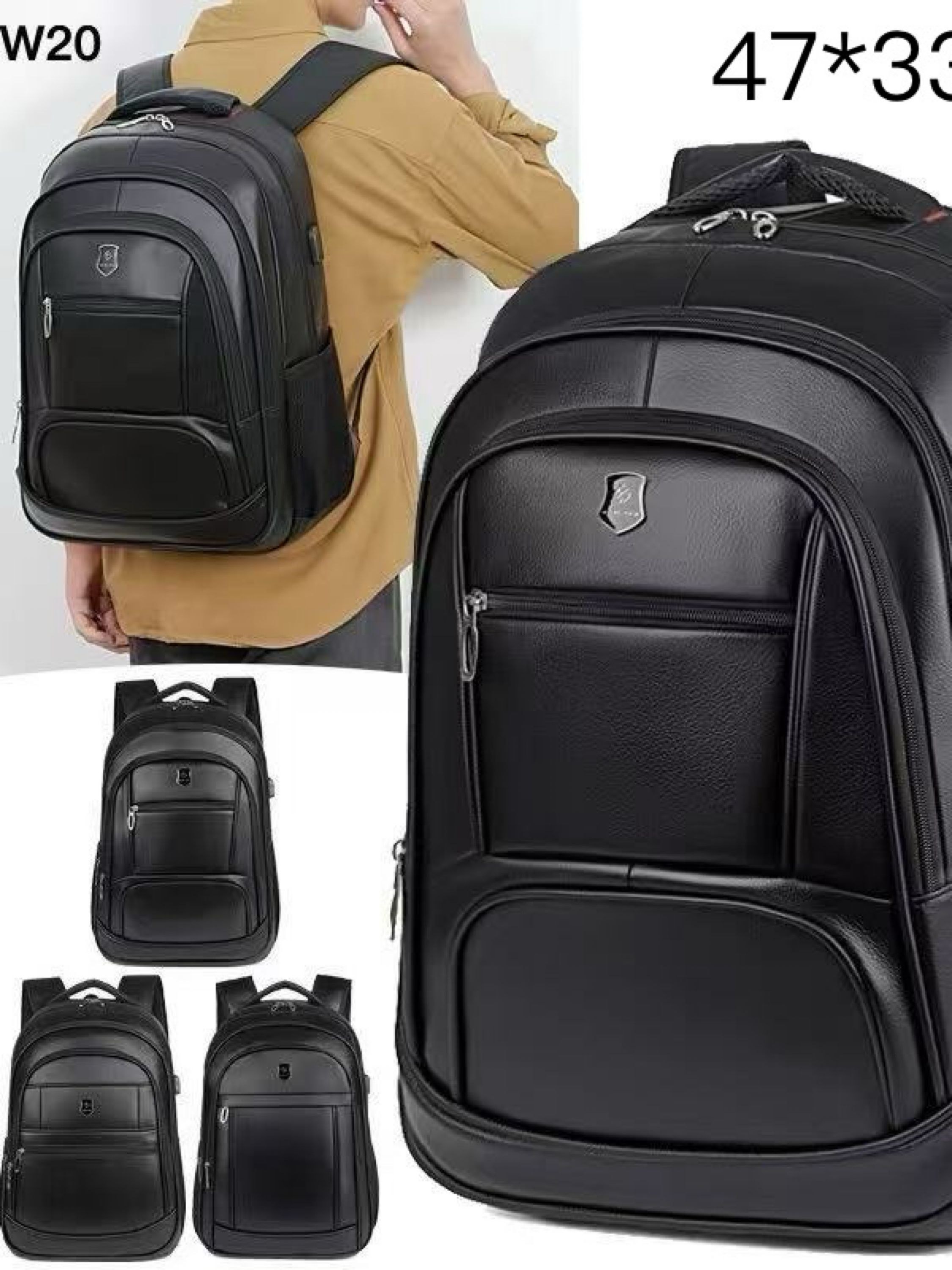 Mochila masculina de courino média com cabo USB W20