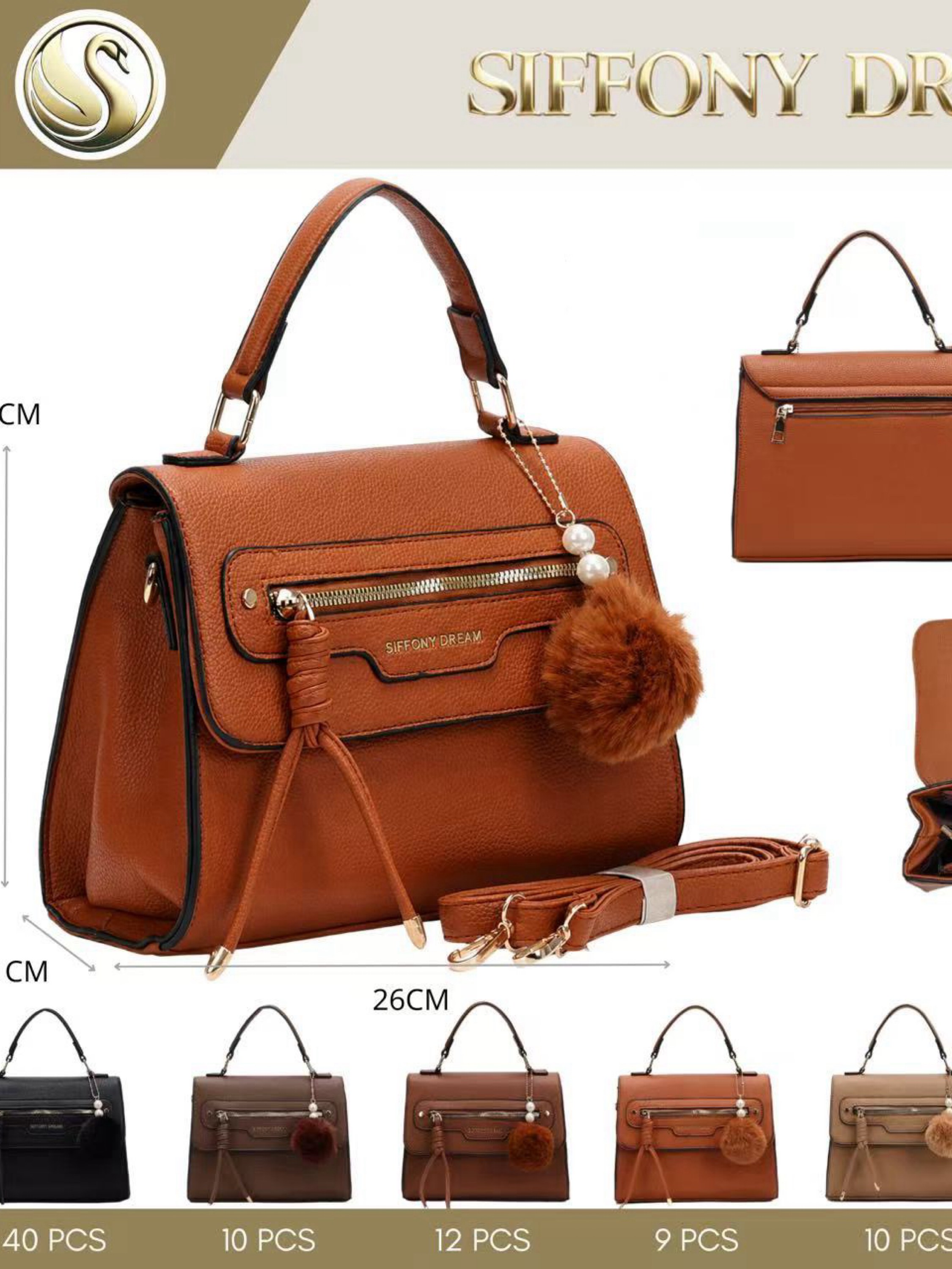 Bolsa média tem divisória por dentro e com pompom SD-951