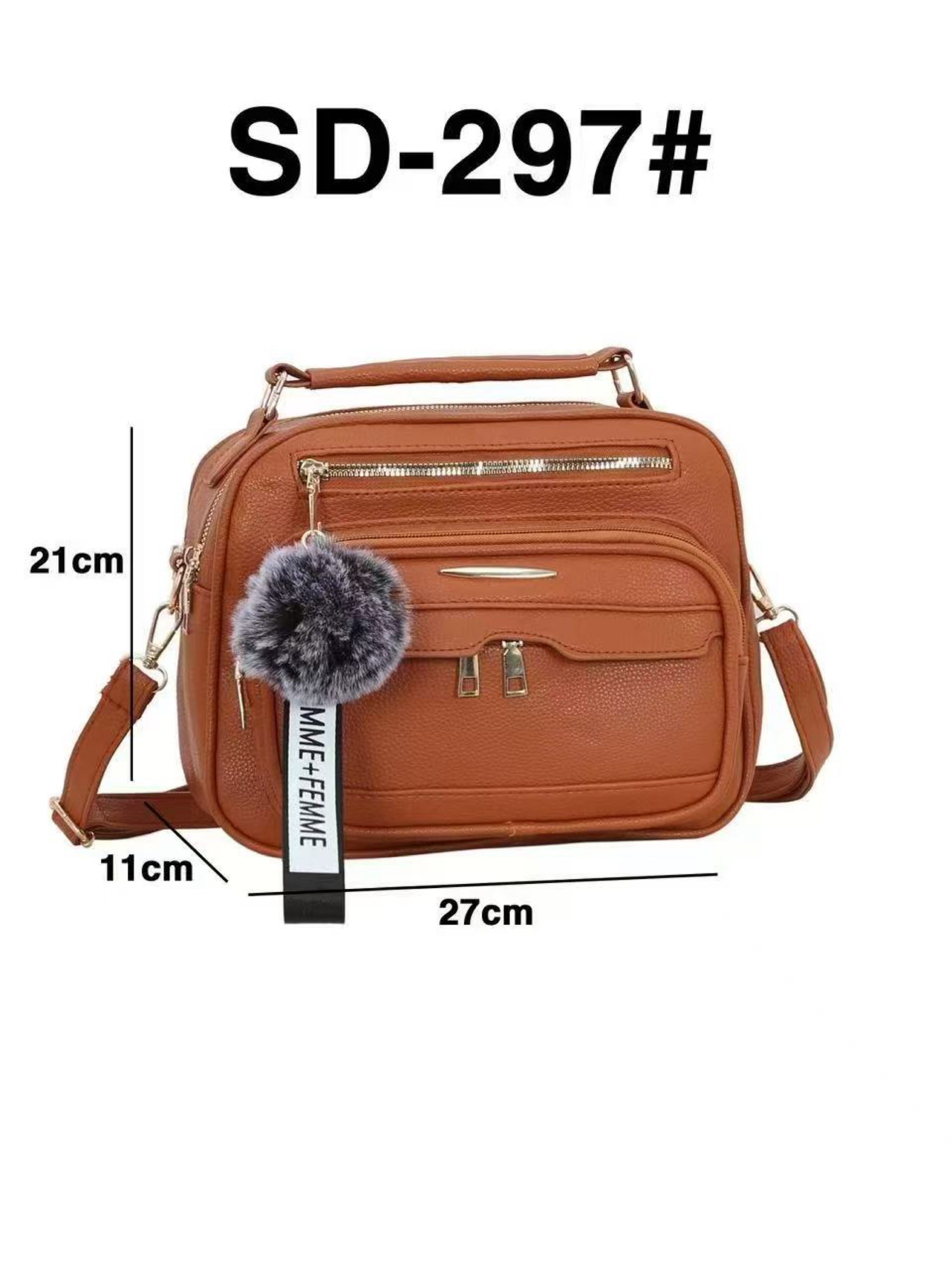Bolsa média com dois zíper de cima e com pompom SD-297#