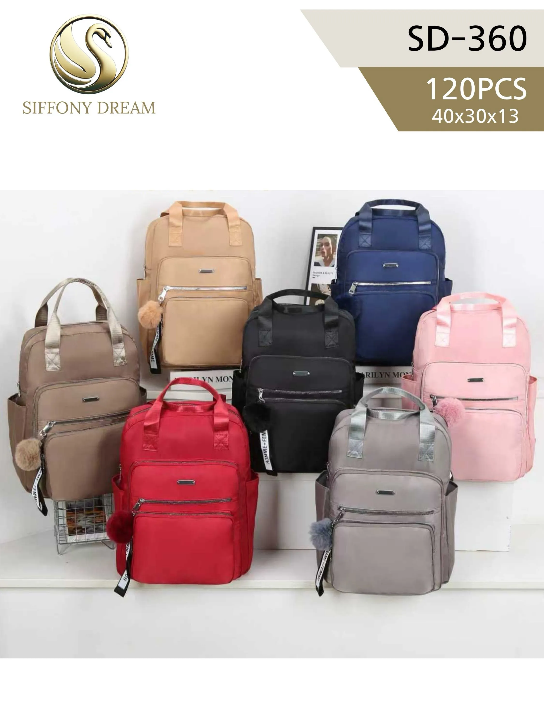 Mochila grande impermeável com pompom SD-360