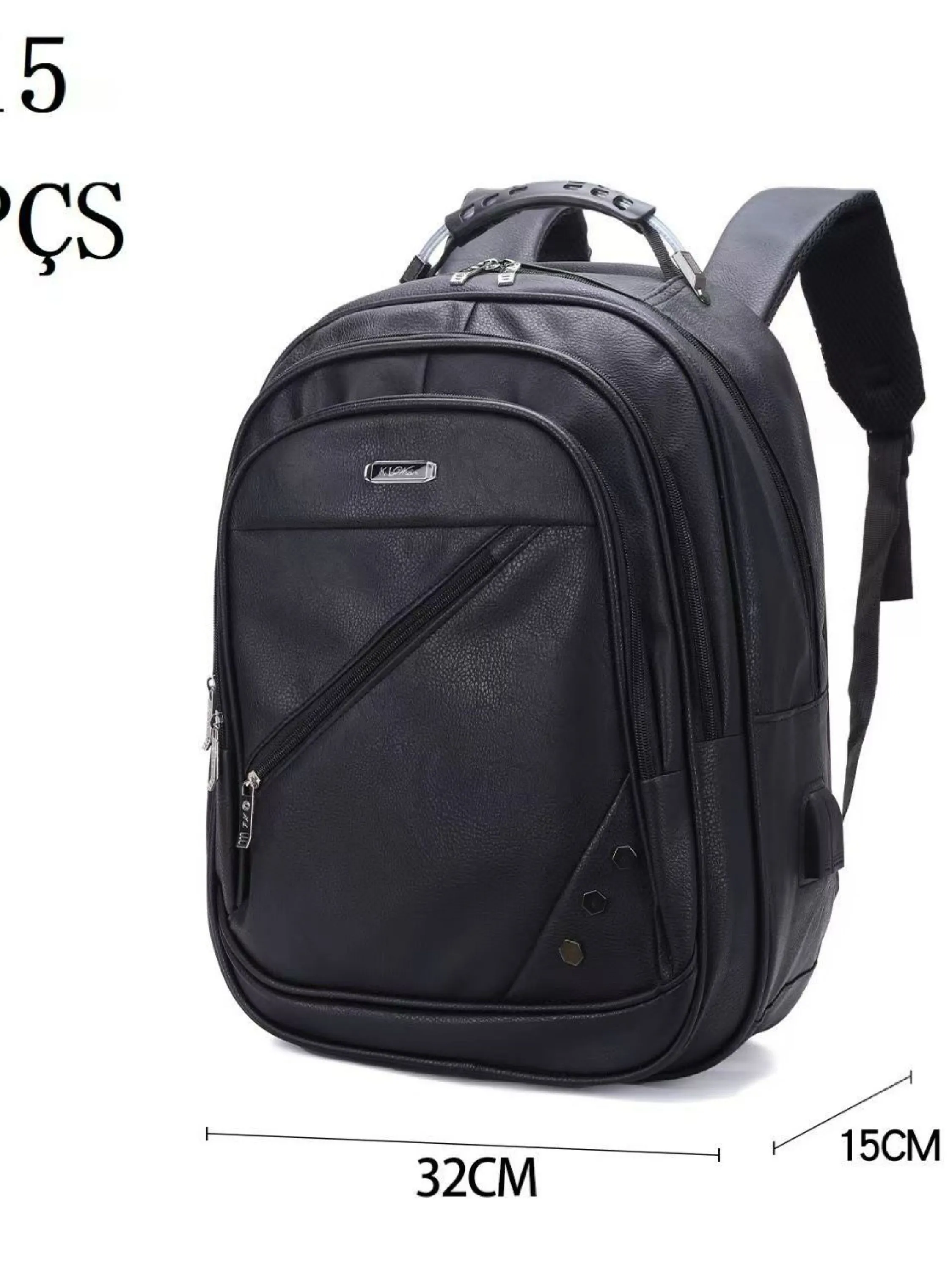 Mochila masculina de courino com cabo de aço e com cabo USB