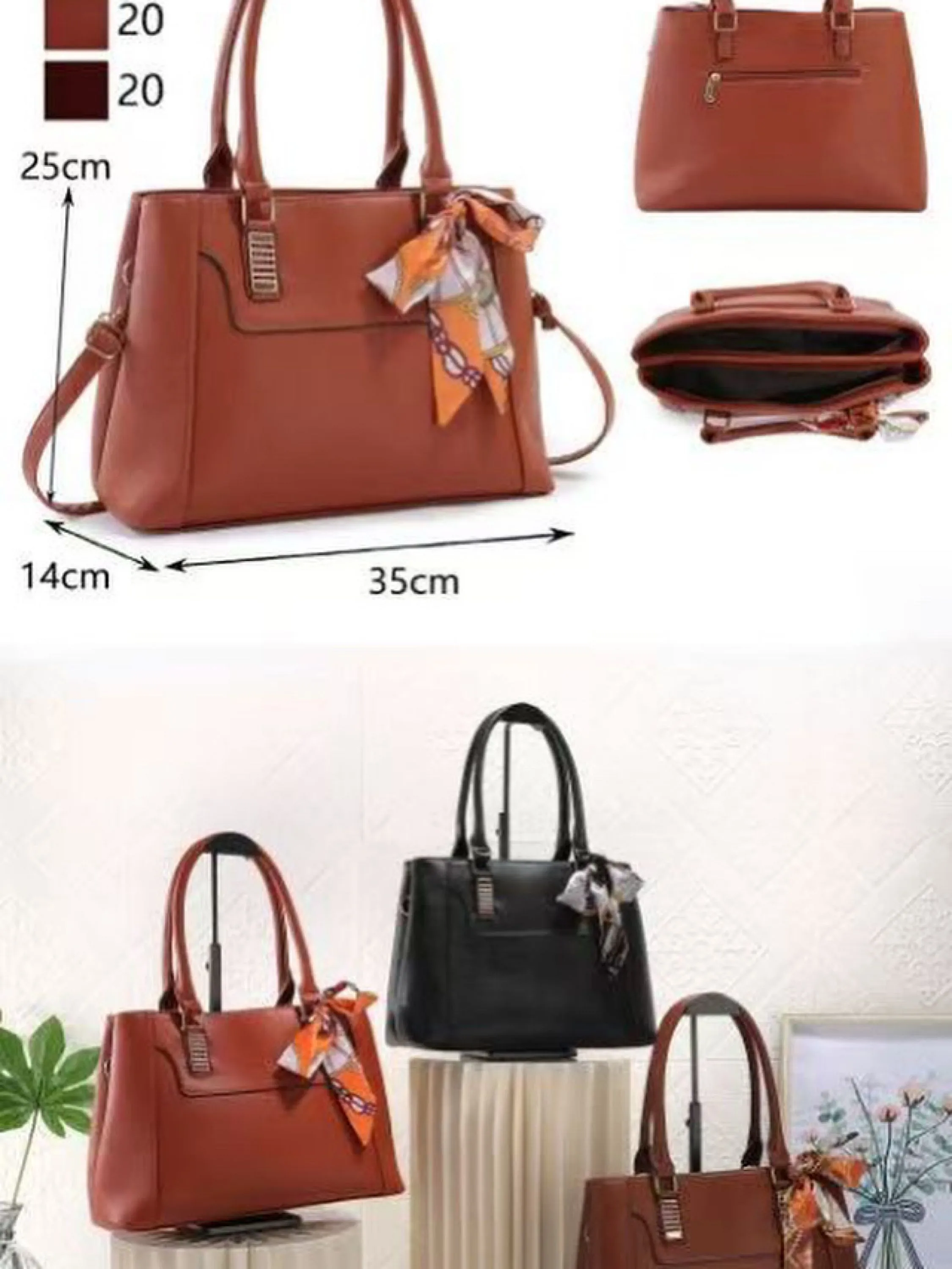 Bolsa grande com dois zíper de cima e com lenço