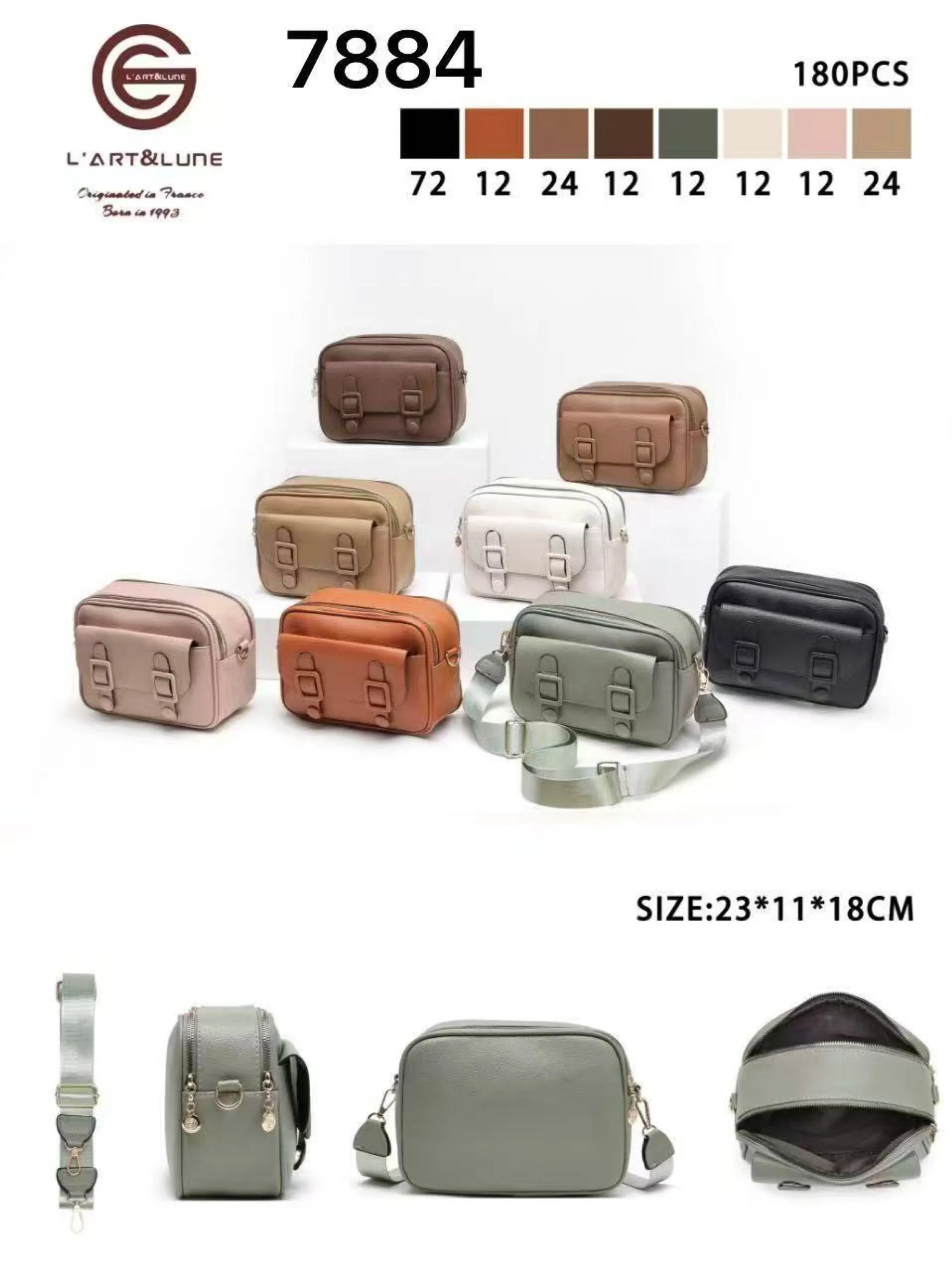 Bolsa transversal alça larga com dois zíper de cima 7884