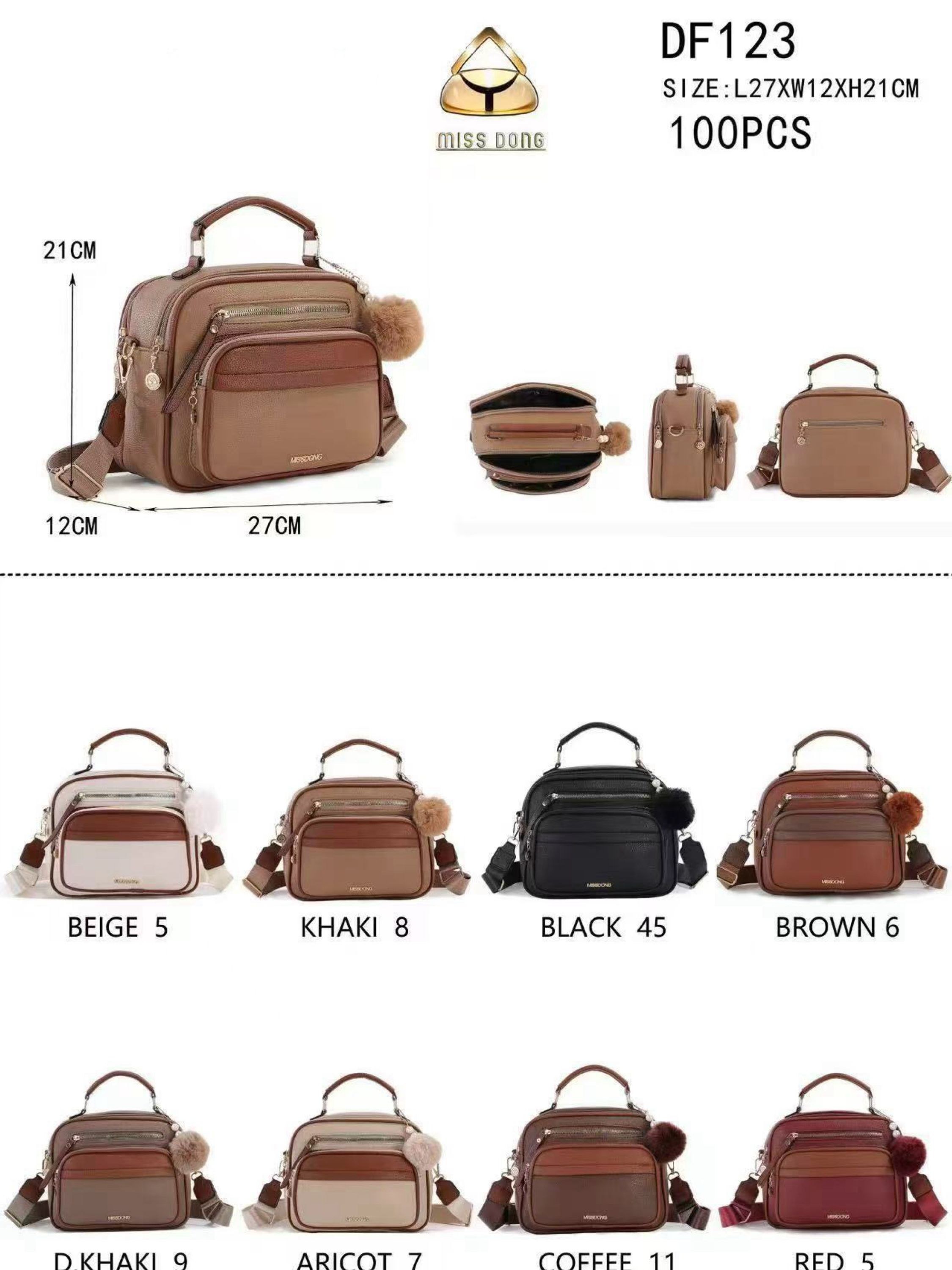 Bolsa média com dois zíper de cima e com pompom DF123