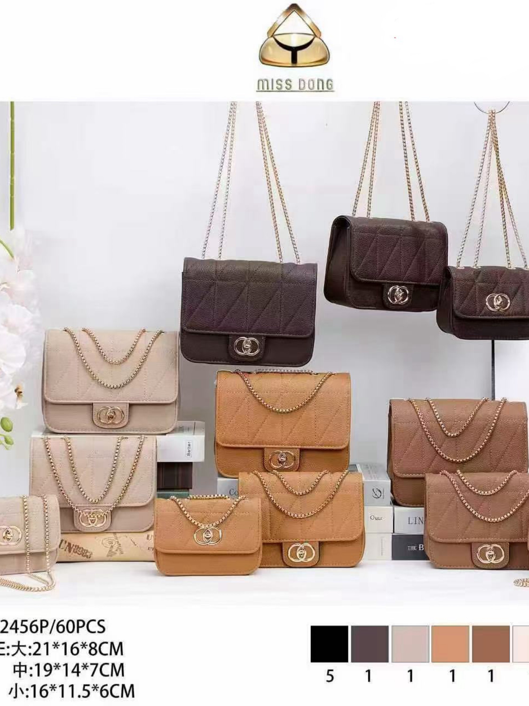 Bolsa kit com 3 peças e com alça corrente DE-2456P