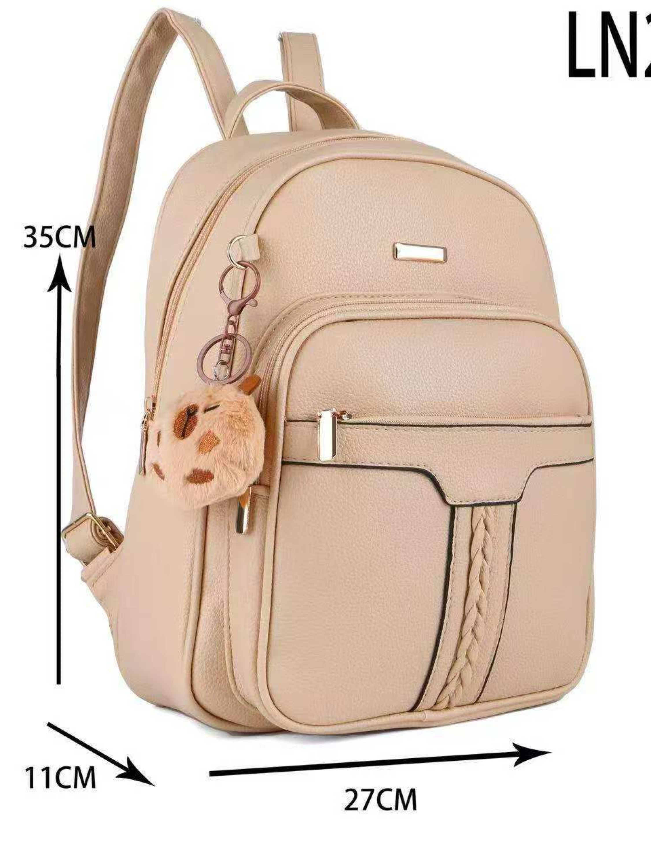 Mochila média com pompom LN2522-2#