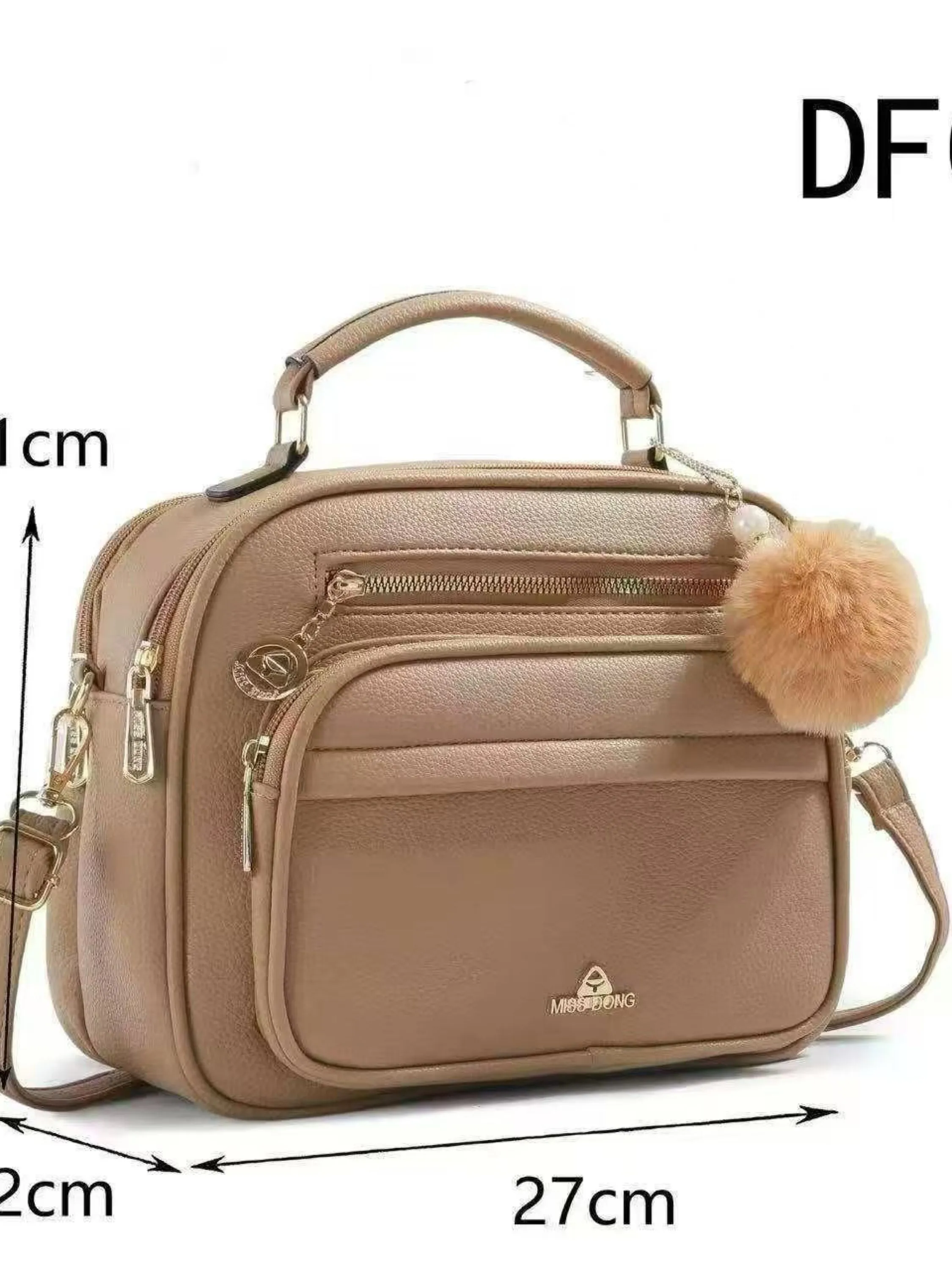 Bolsa média com dois zíper de cima e com pompom DF067#